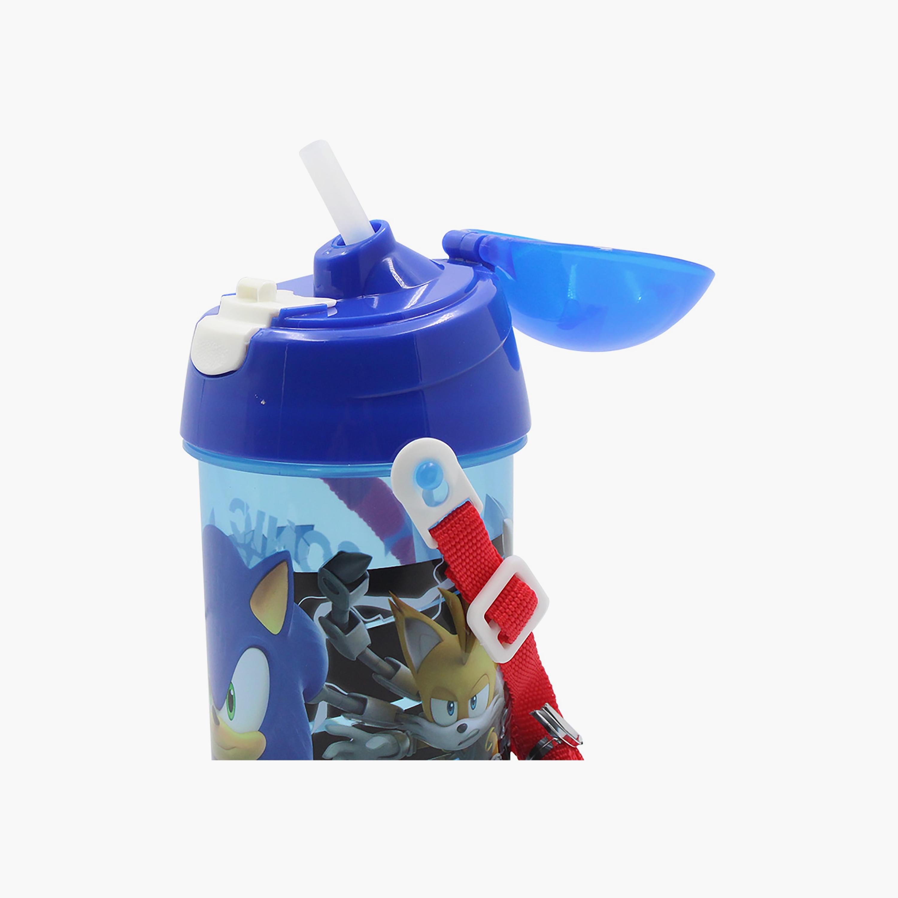 Sonic the Hedgehog Printed Pop-Up Canteen Water Bottle with Straw & Side Strap - Blue - 500 ml-school-waterbottles-image-4