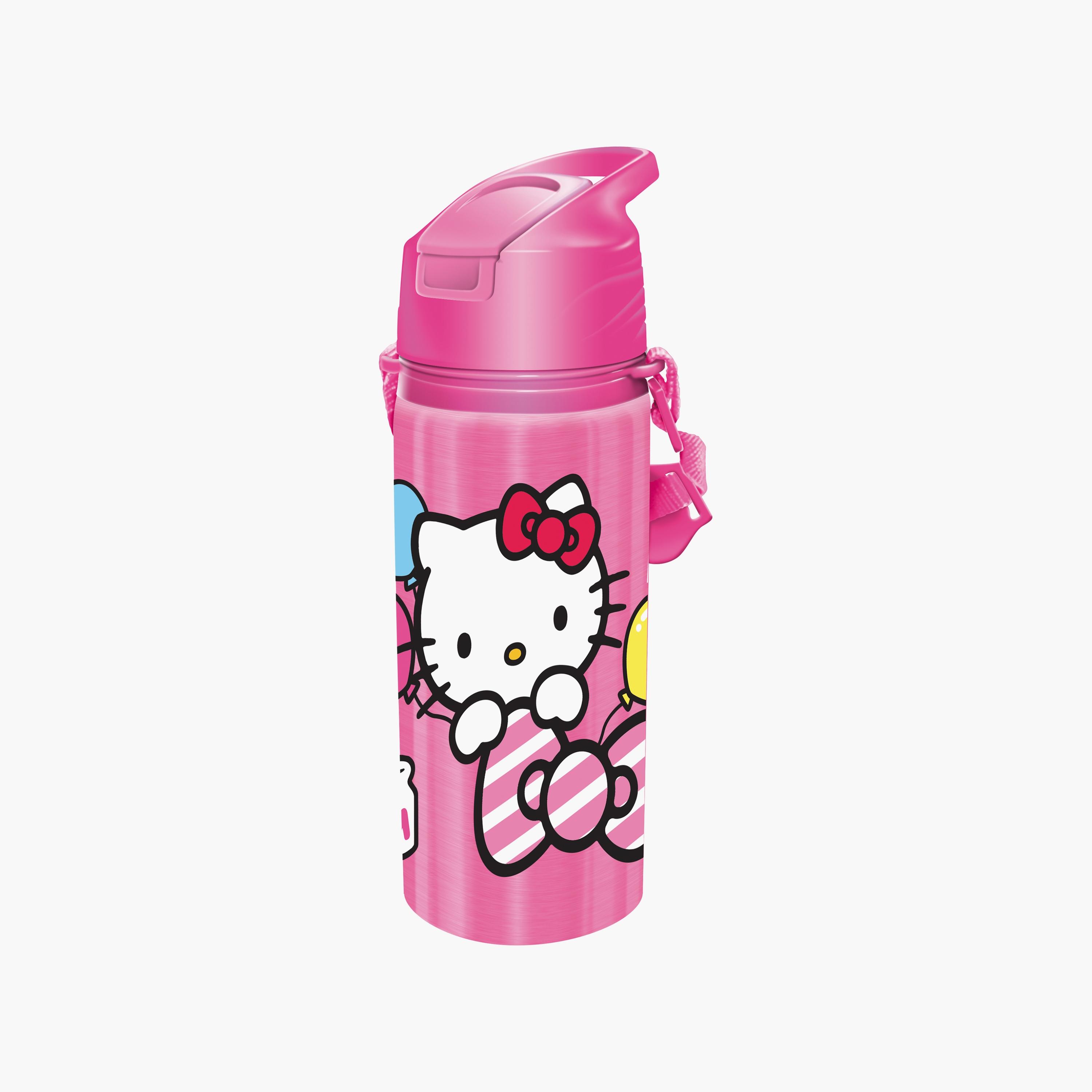 Hello Kitty Printed Pop-Up Stainless Steel Water Bottle with Straw & Adjustable Side Strap - Pink - 600 ml-school-waterbottles-image-2