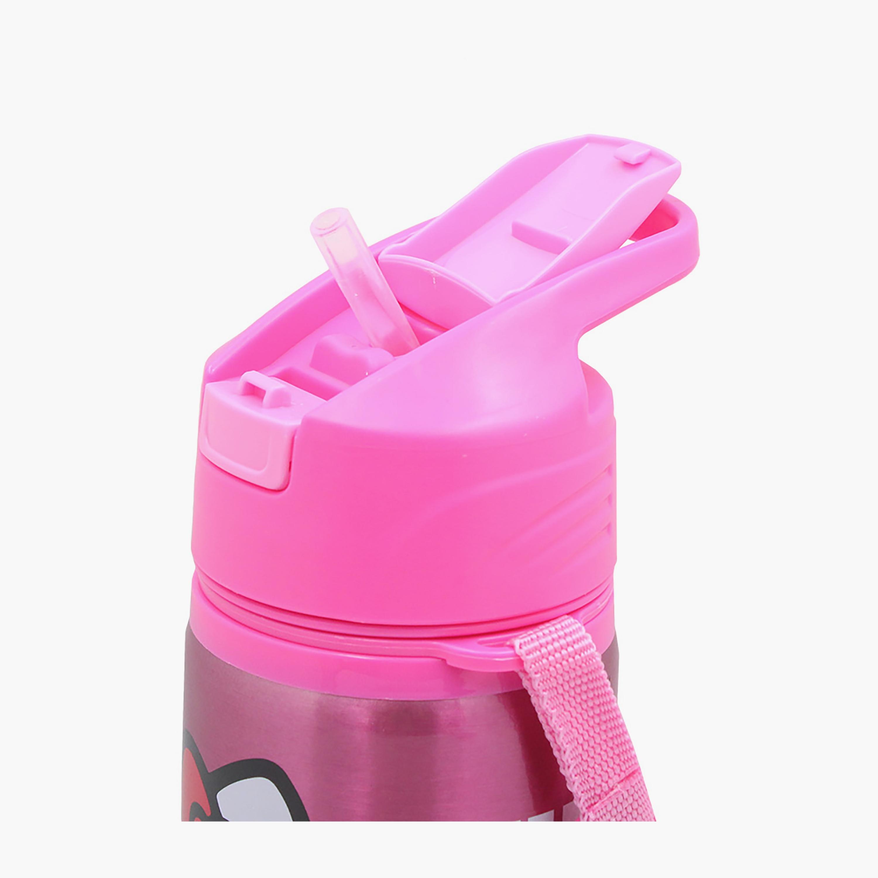 Hello Kitty Printed Pop-Up Stainless Steel Water Bottle with Straw & Adjustable Side Strap - Pink - 600 ml-school-waterbottles-image-4