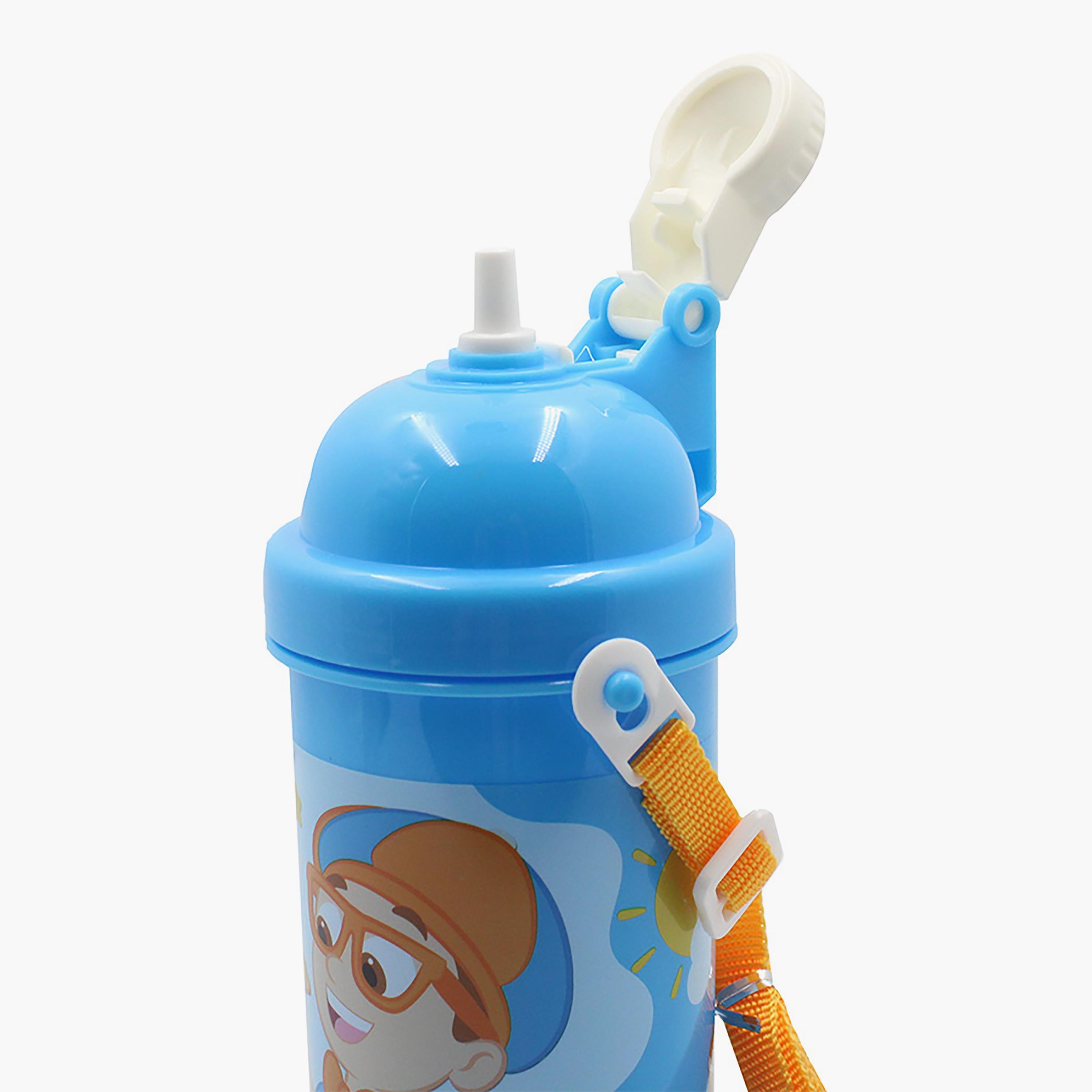 Blippi Printed Water Bottle with Straw & Adjustable Side Strap - Blue - 500 ml-school-waterbottles-image-4