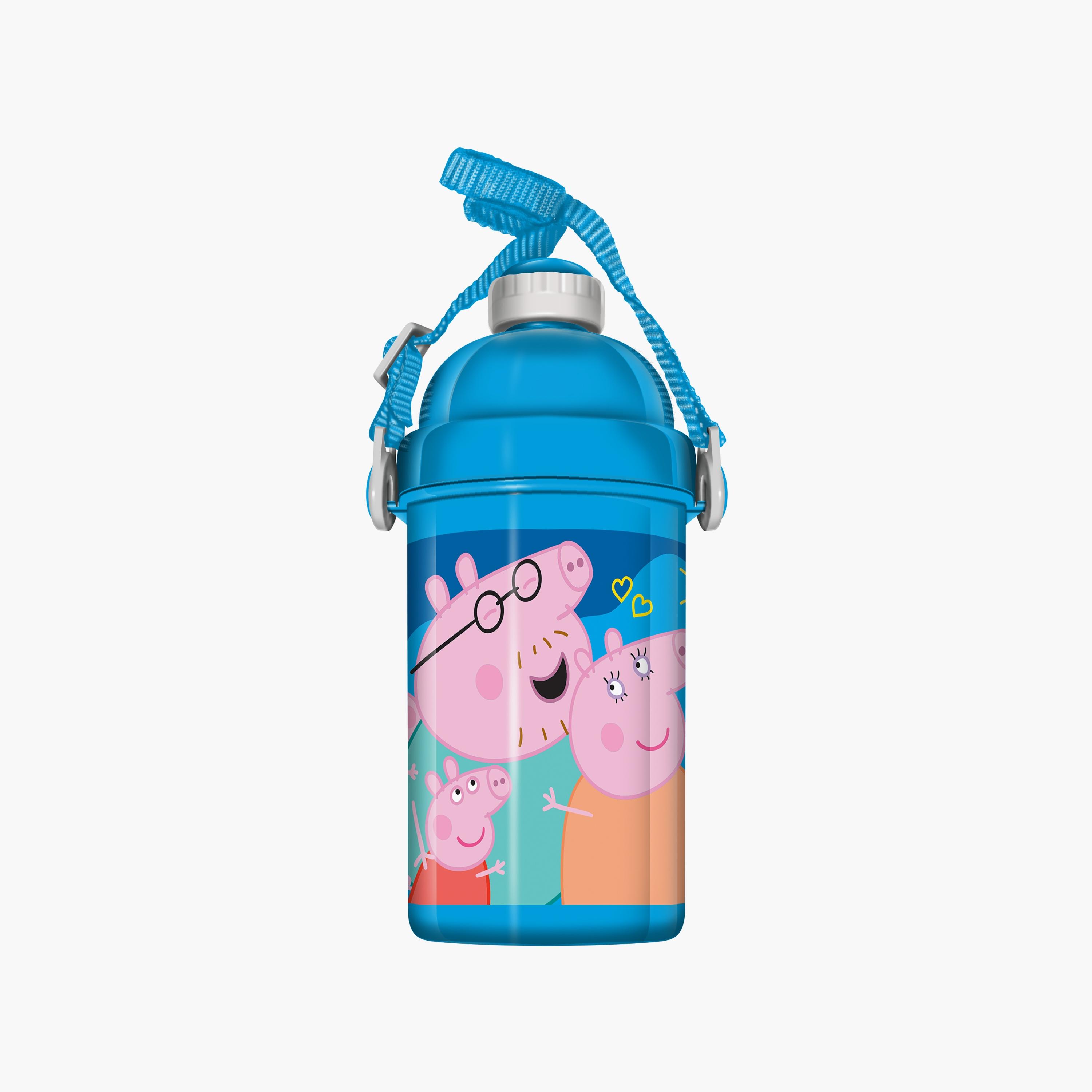 Peppa Pig Printed Water Bottle with Straw & Adjustable Side Strap - Blue - 500 ml-school-waterbottles-image-2