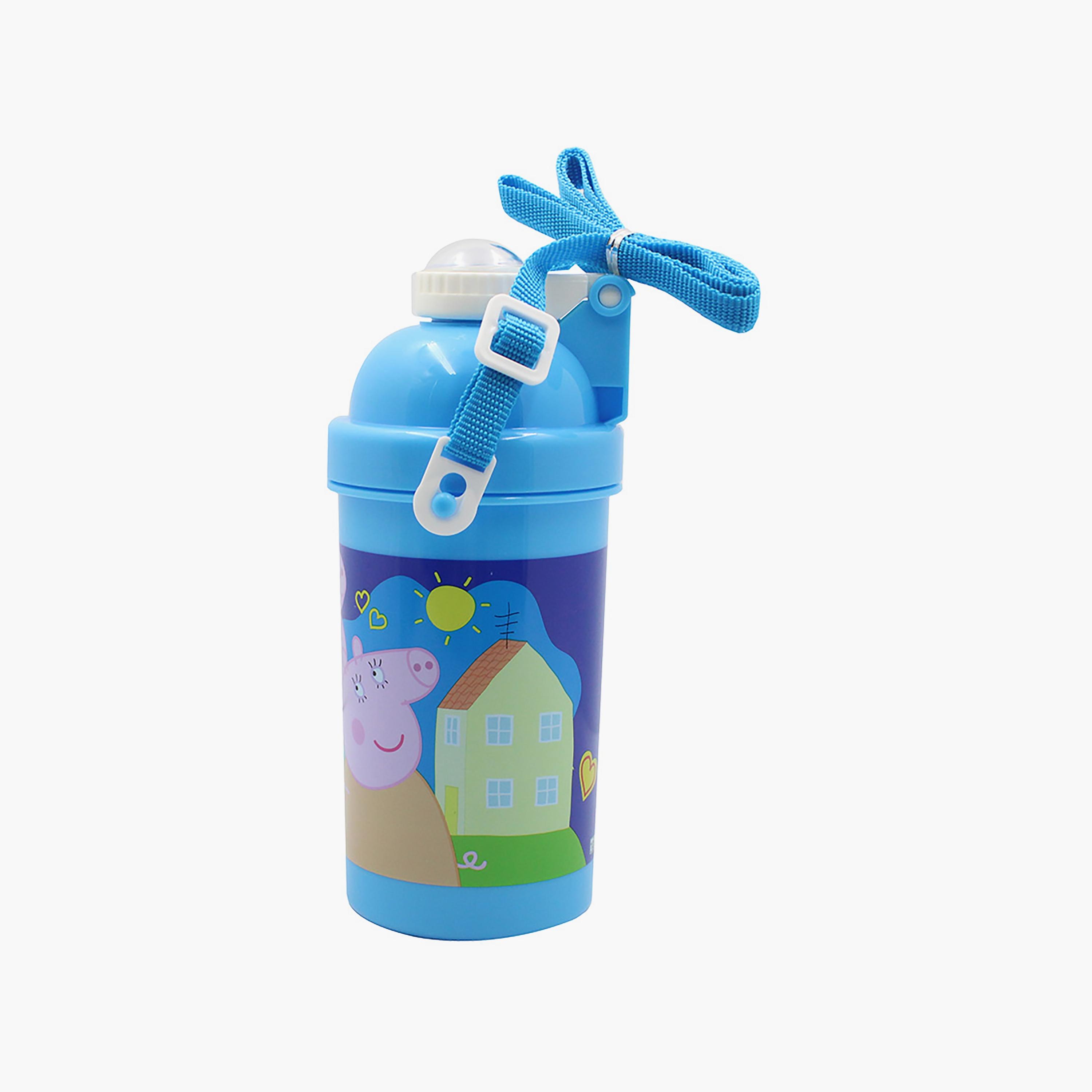 Peppa Pig Printed Water Bottle with Straw & Adjustable Side Strap - Blue - 500 ml-school-waterbottles-image-3