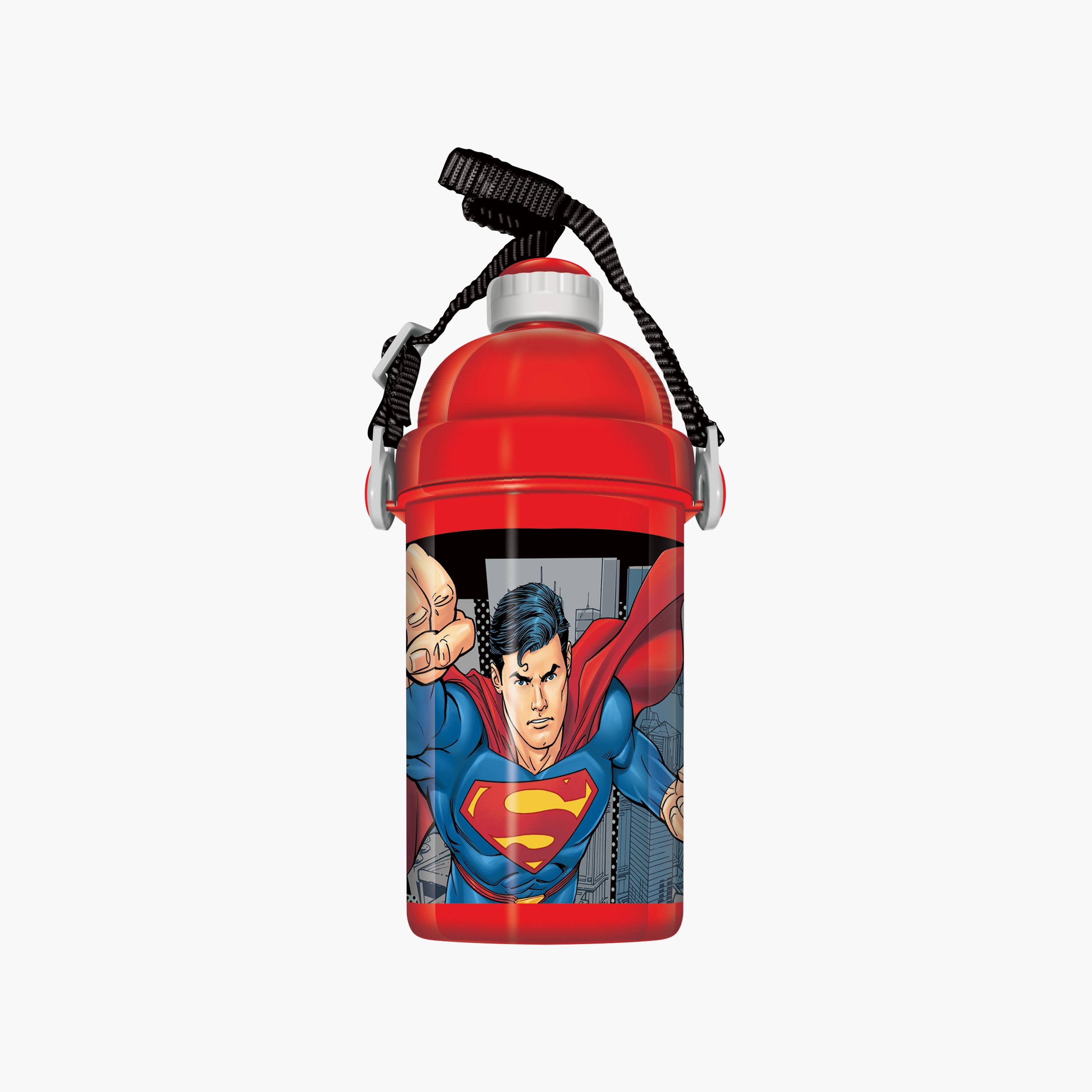 Superman Printed Water Bottle with Straw & Adjustable Side Strap - Red - 500 ml-school-waterbottles-image-1