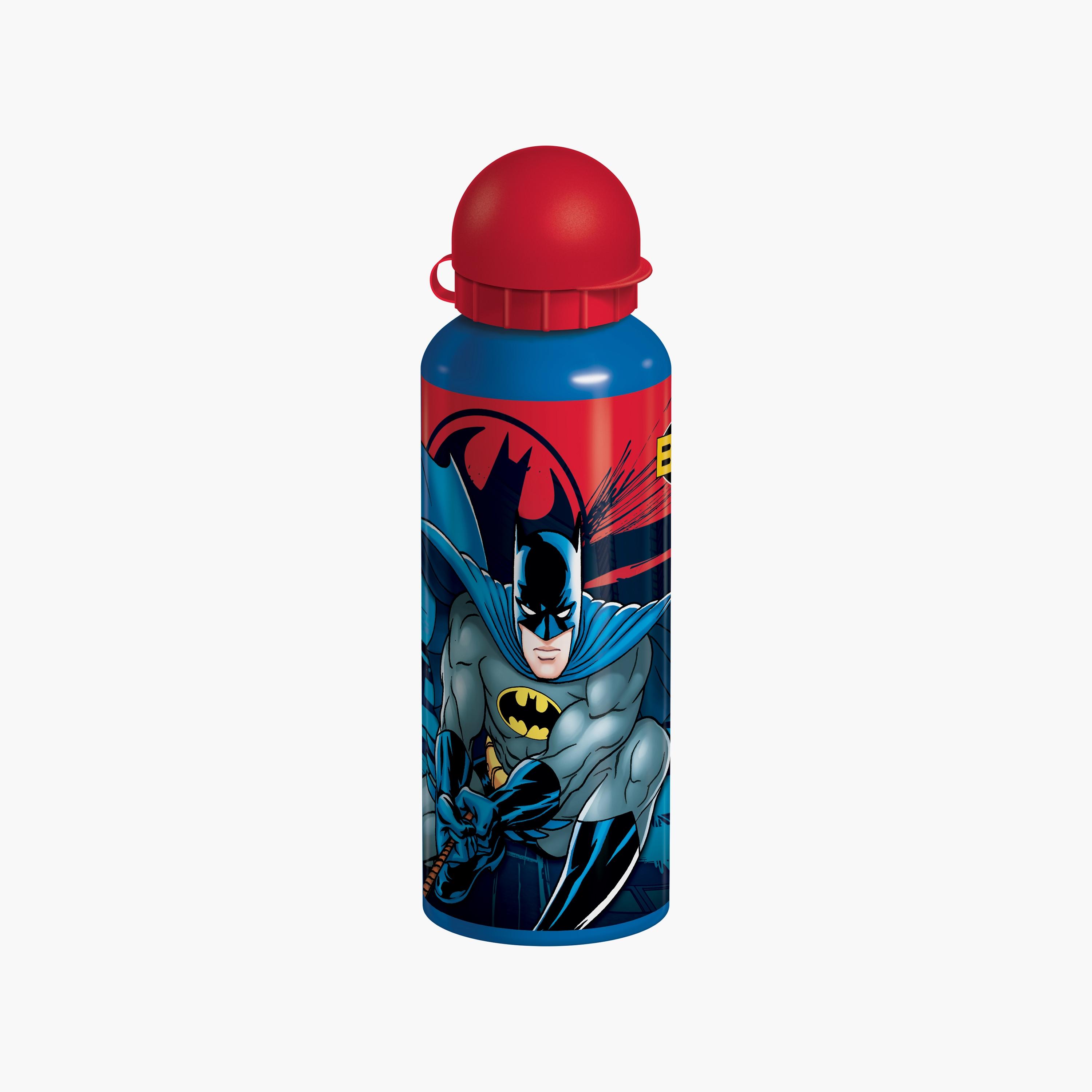 Batman Printed Aluminium Leakproof Water Bottle With Straps - Blue - 500 ml-school-waterbottles-image-2