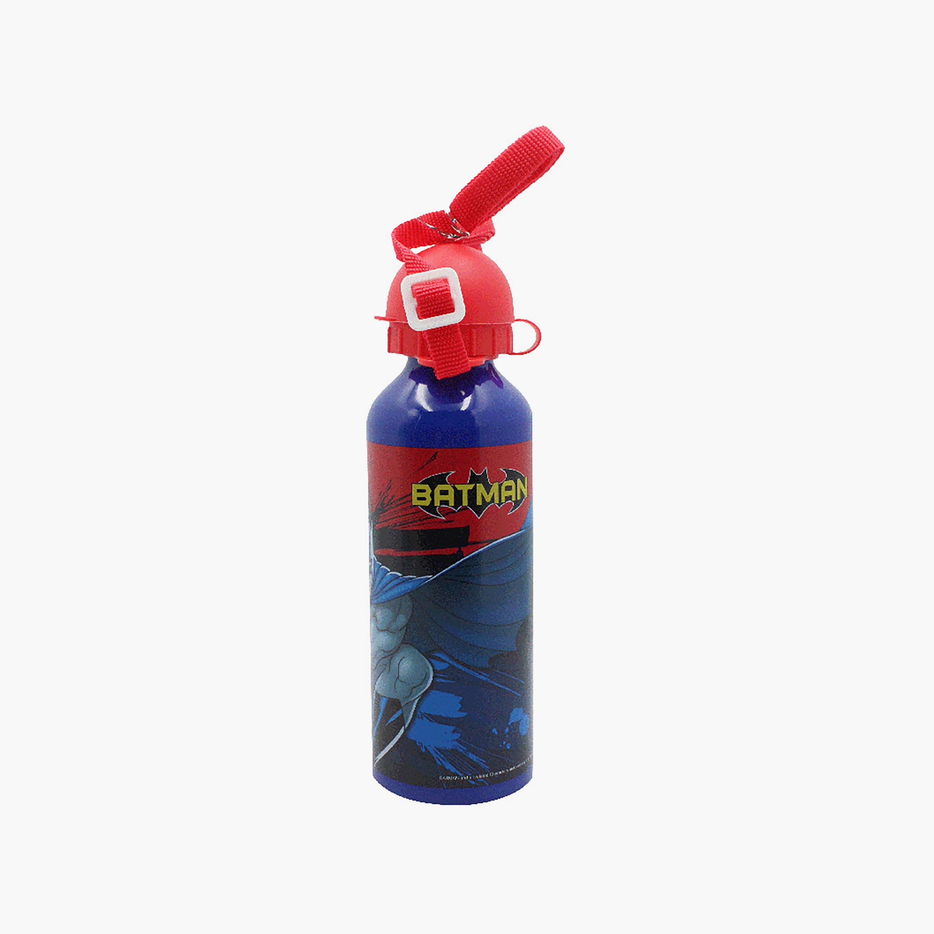 Batman Printed Aluminium Leakproof Water Bottle With Straps - Blue - 500 ml-school-waterbottles-image-3