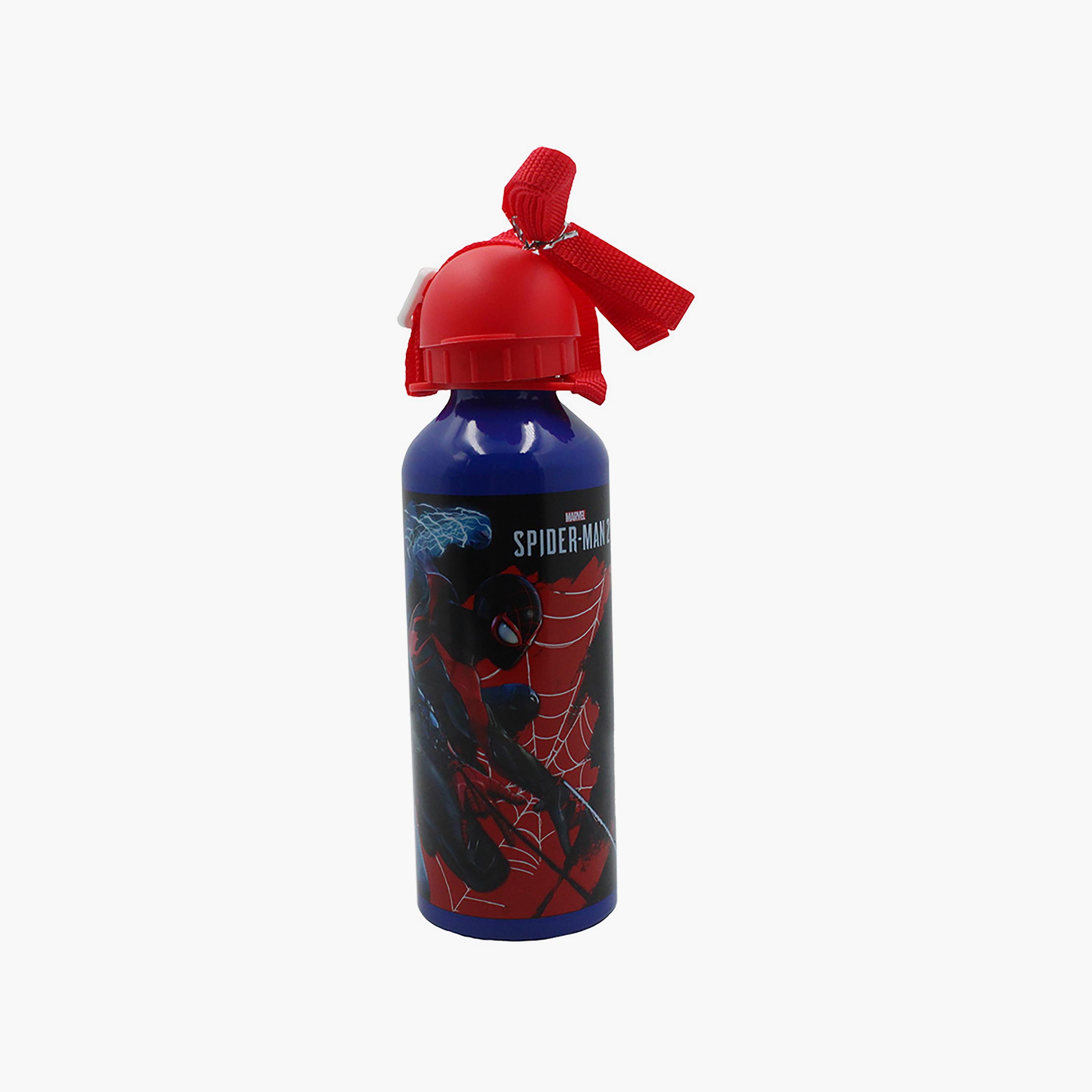 Spider-Man Printed Aluminium Leakproof Water Bottle With Straps - Blue - 500 ml-school-waterbottles-image-1