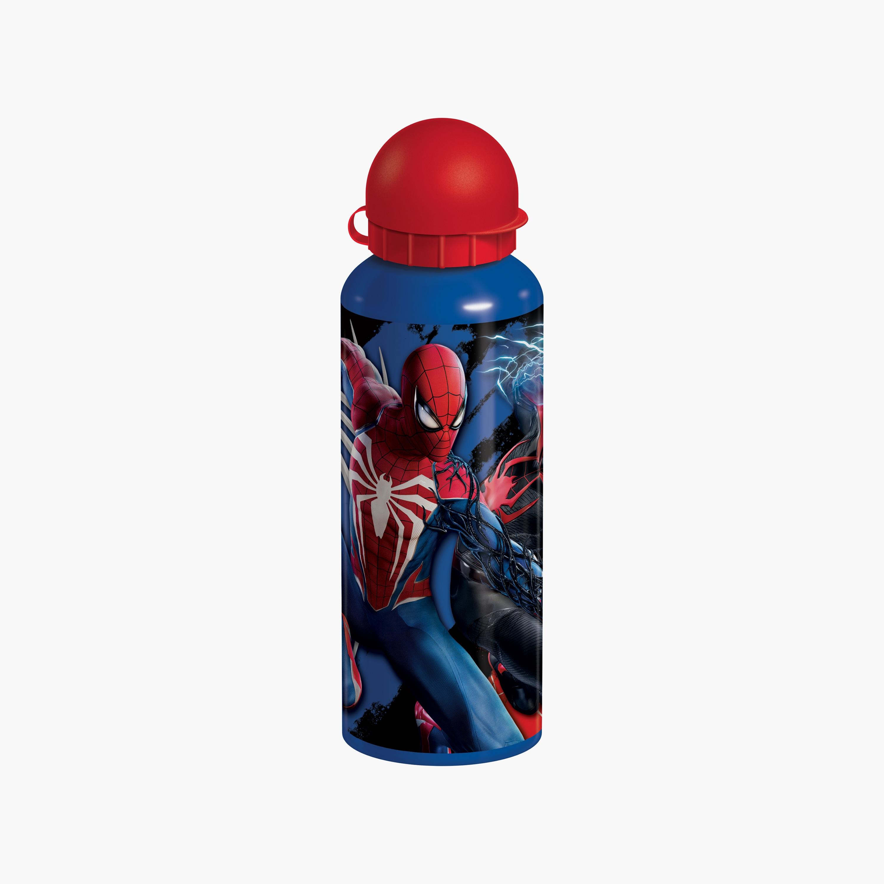 Spider-Man Printed Aluminium Leakproof Water Bottle With Straps - Blue - 500 ml-school-waterbottles-image-2