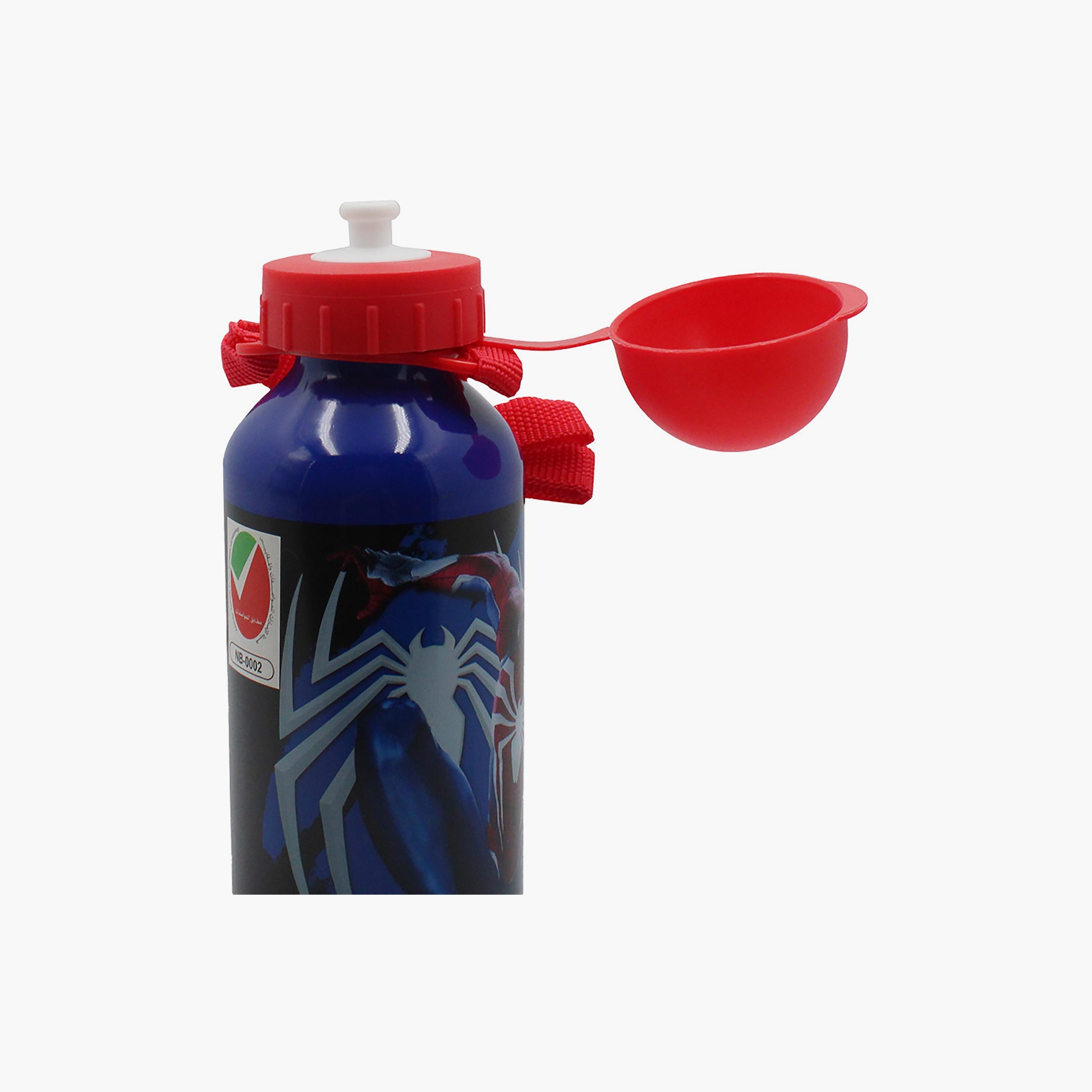 Spider-Man Printed Aluminium Leakproof Water Bottle With Straps - Blue - 500 ml-school-waterbottles-image-4