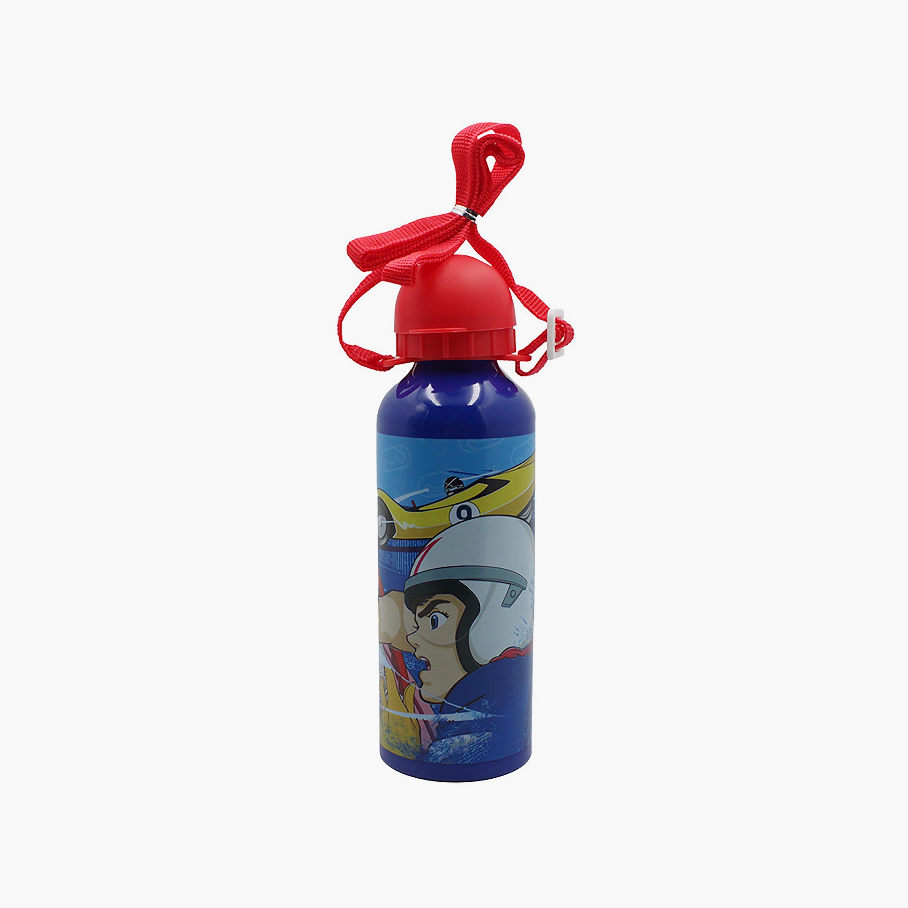 زجاجة مياه من الألومنيوم مقاومة للتسرب مع أحزمة بطبعة سبيد ريسر - أزرق - 500 مل-school-waterbottles-image-1