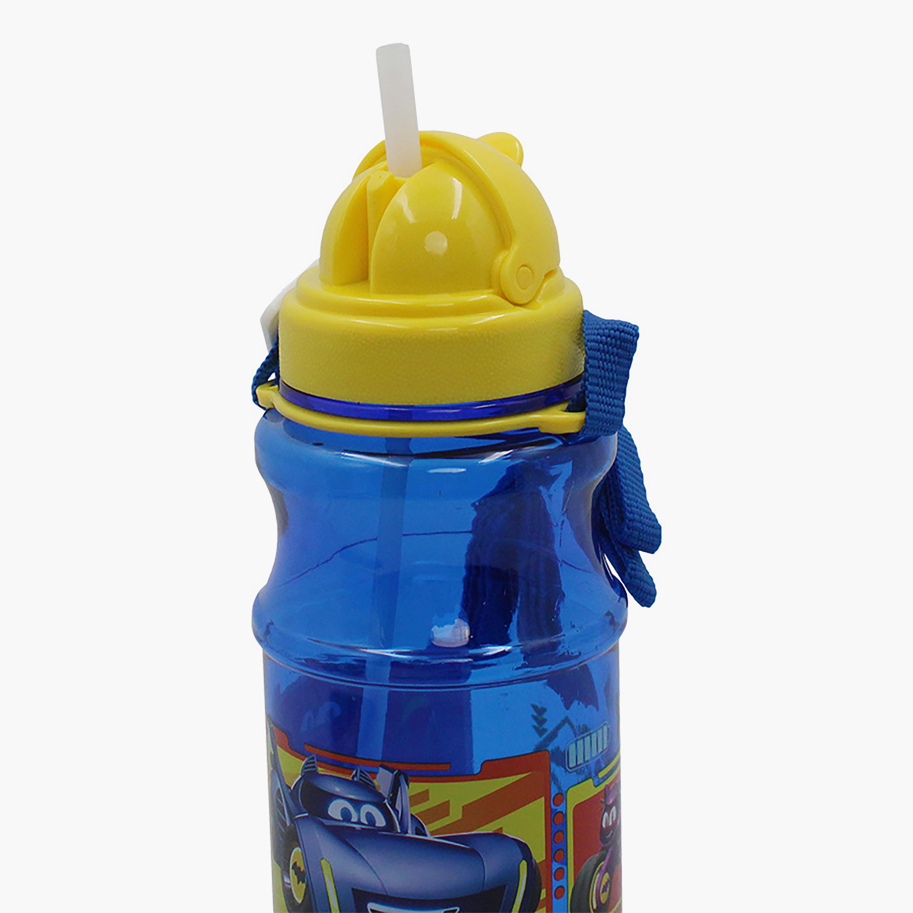 زجاجة مياه شفافة مع ماصة بطبعة باتمان بات ويلز - أزرق - 500 مل-school-waterbottles-image-1