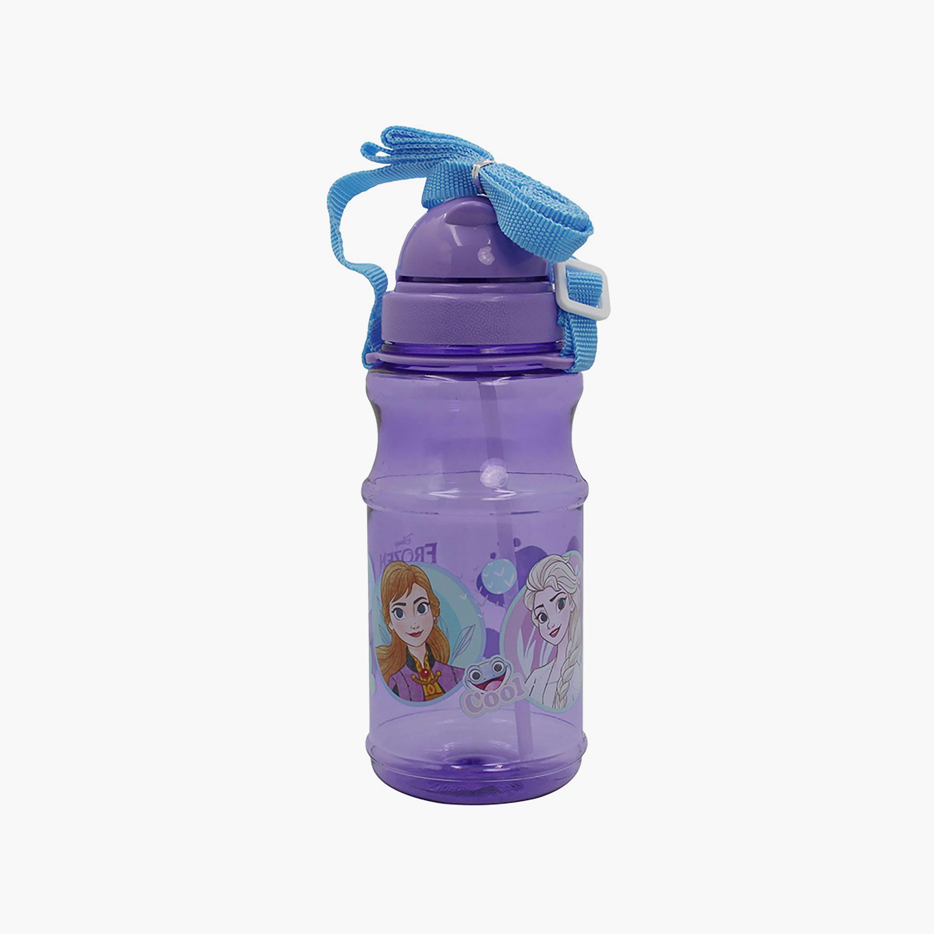 Disney Frozen Printed Round Shape Transparent Water Bottle With Straw - Purple - 500 ml-school-waterbottles-image-1