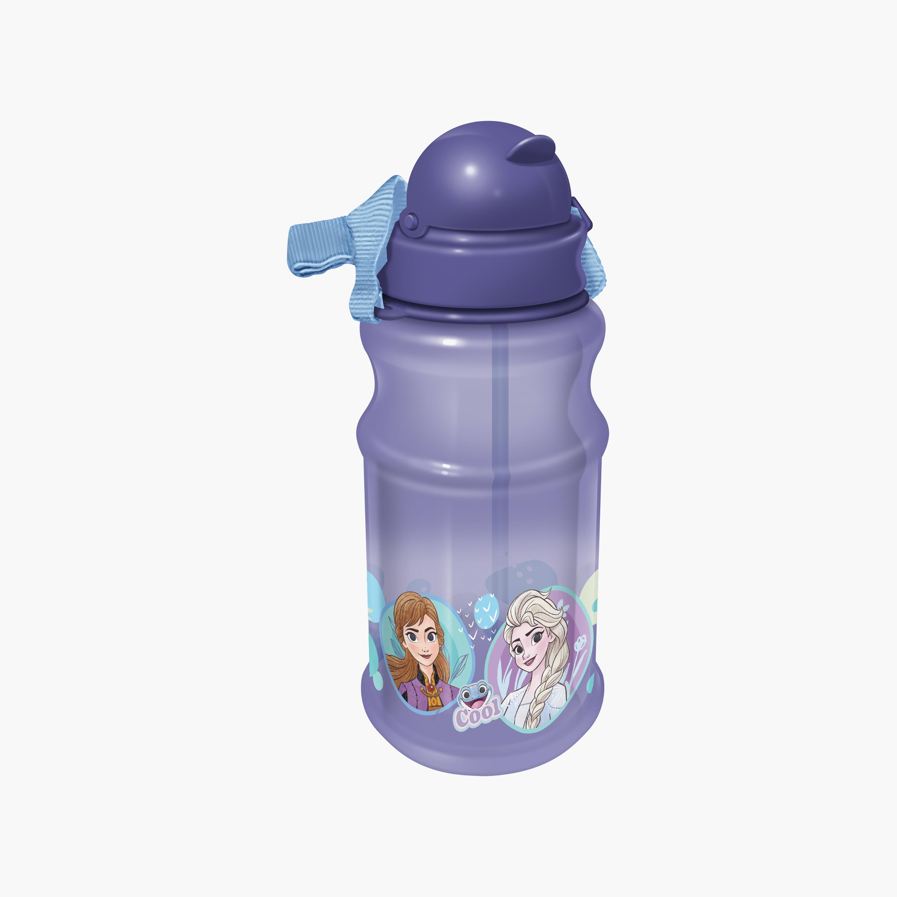 Disney Frozen Printed Round Shape Transparent Water Bottle With Straw - Purple - 500 ml-school-waterbottles-image-2