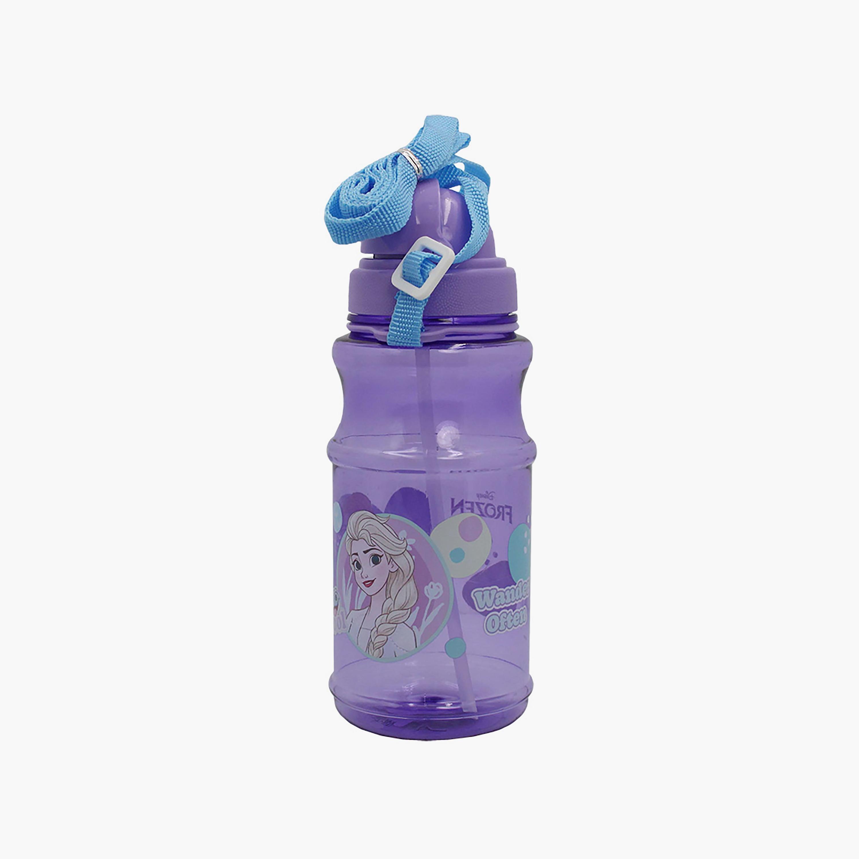 Disney Frozen Printed Round Shape Transparent Water Bottle With Straw - Purple - 500 ml-school-waterbottles-image-3