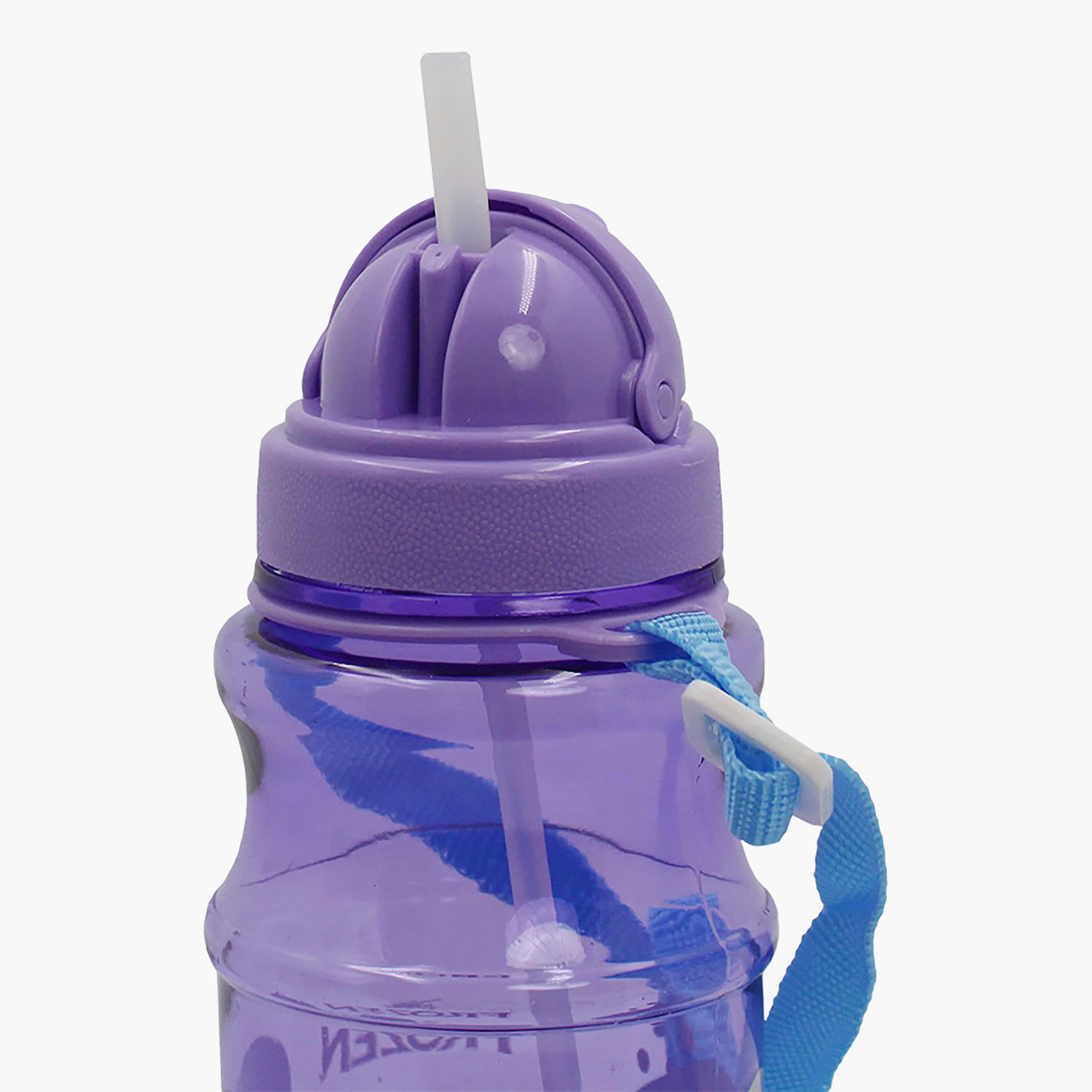 Disney Frozen Printed Round Shape Transparent Water Bottle With Straw - Purple - 500 ml-school-waterbottles-image-4