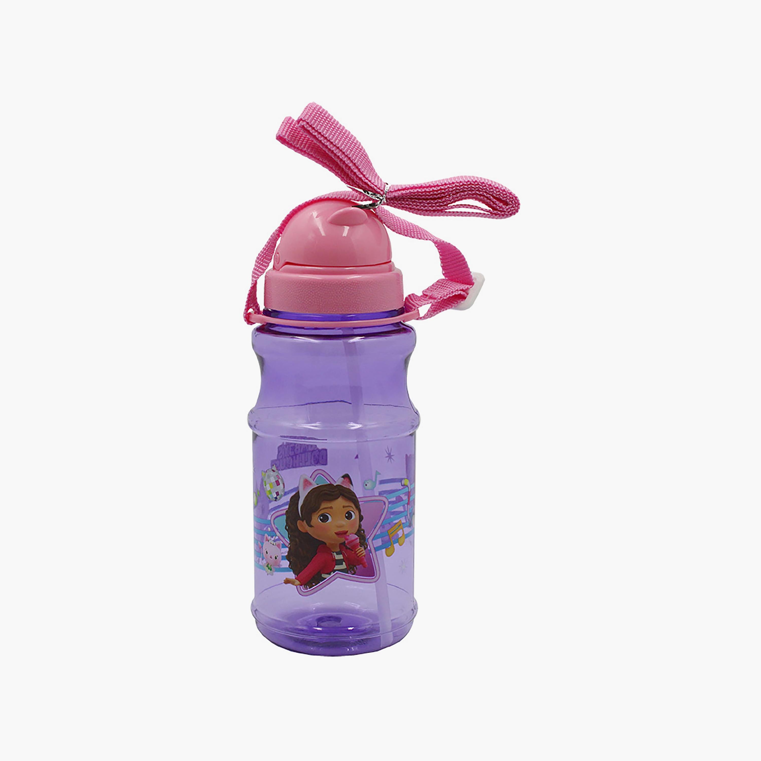 زجاجة مياه شفافة دائرية الشكل مع ماصة بطبعة جابيز دولهاوس - أرجواني - 500 مل-school-waterbottles-image-1