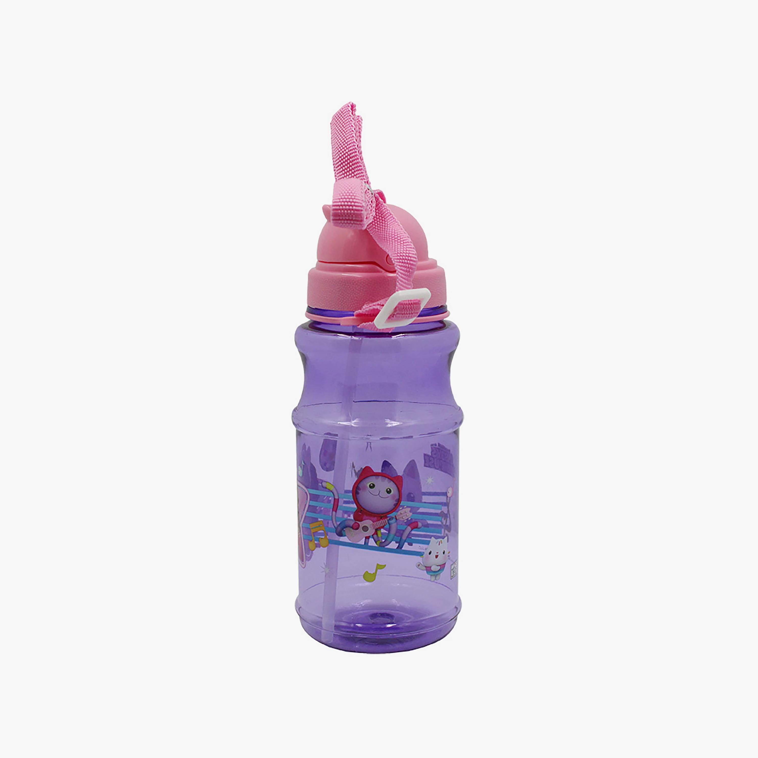زجاجة مياه شفافة دائرية الشكل مع ماصة بطبعة جابيز دولهاوس - أرجواني - 500 مل-school-waterbottles-image-3