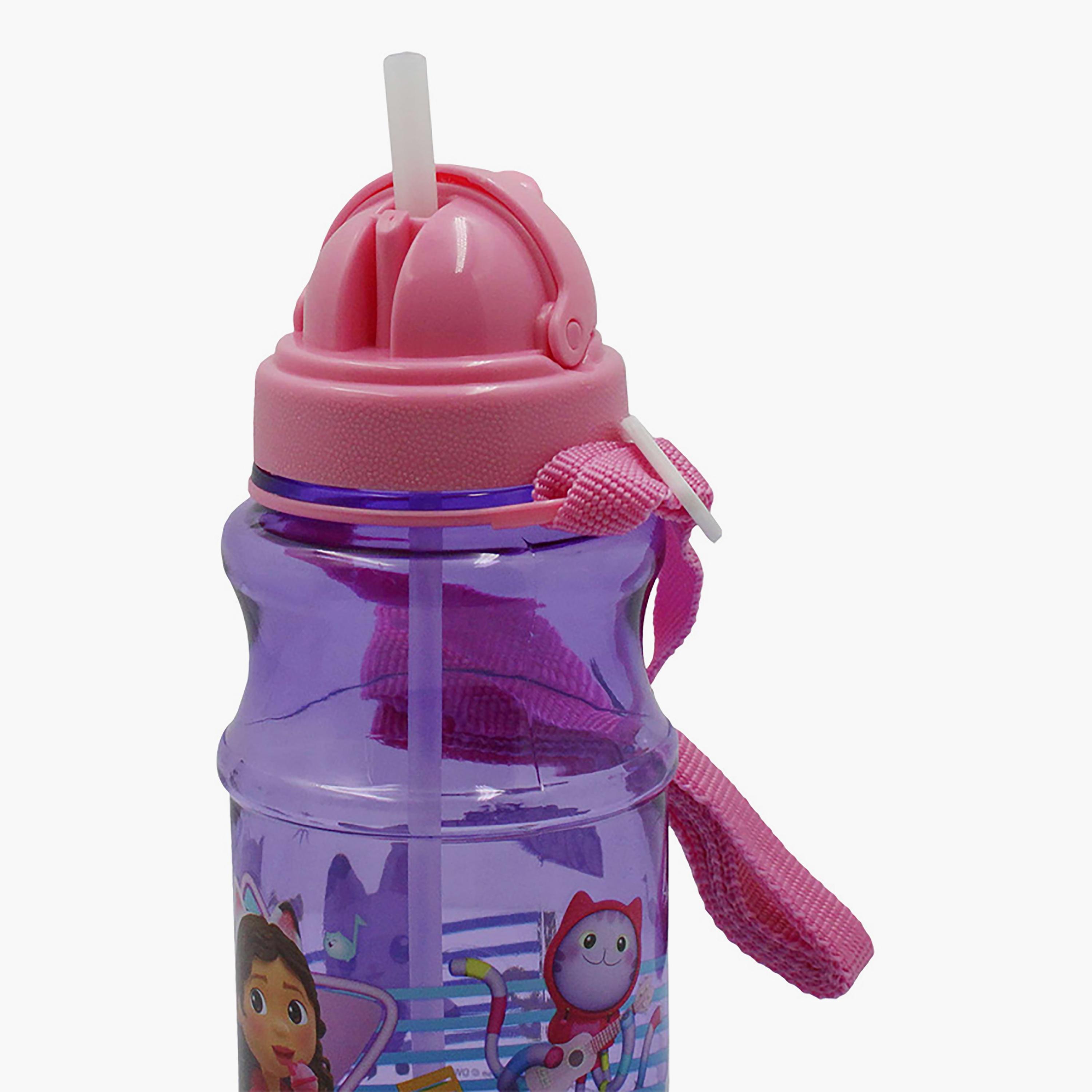زجاجة مياه شفافة دائرية الشكل مع ماصة بطبعة جابيز دولهاوس - أرجواني - 500 مل-school-waterbottles-image-4