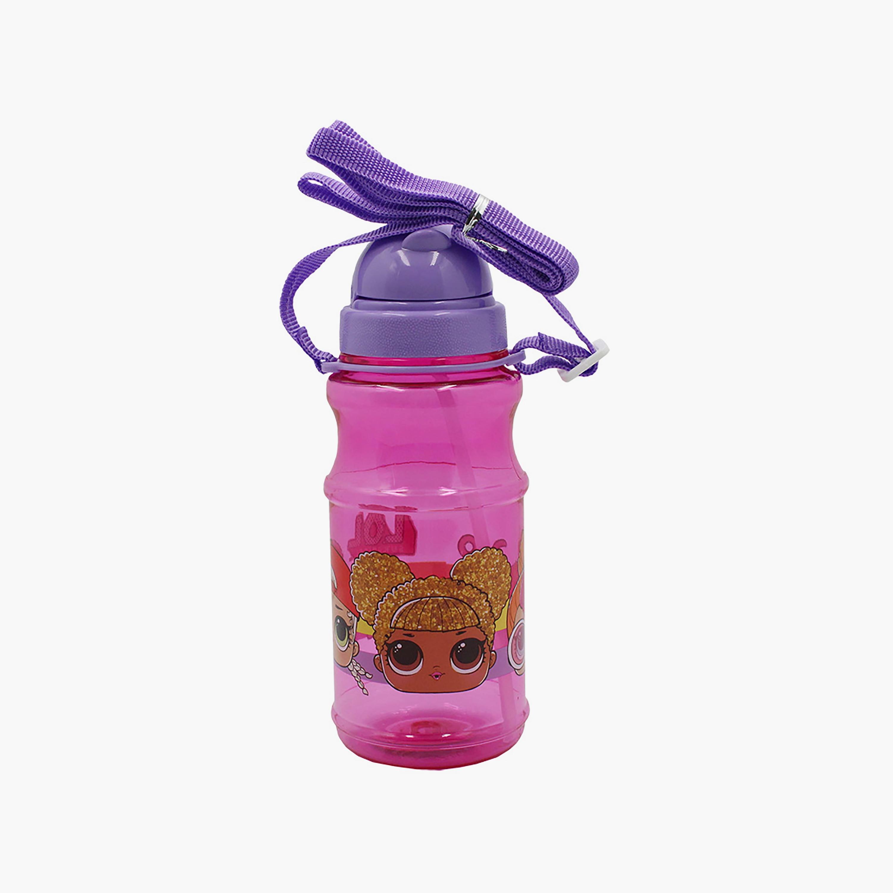 زجاجة مياه شفافة دائرية مع ماصة بطبعة لول سوربرايز - وردي - 500 مل-school-waterbottles-image-1