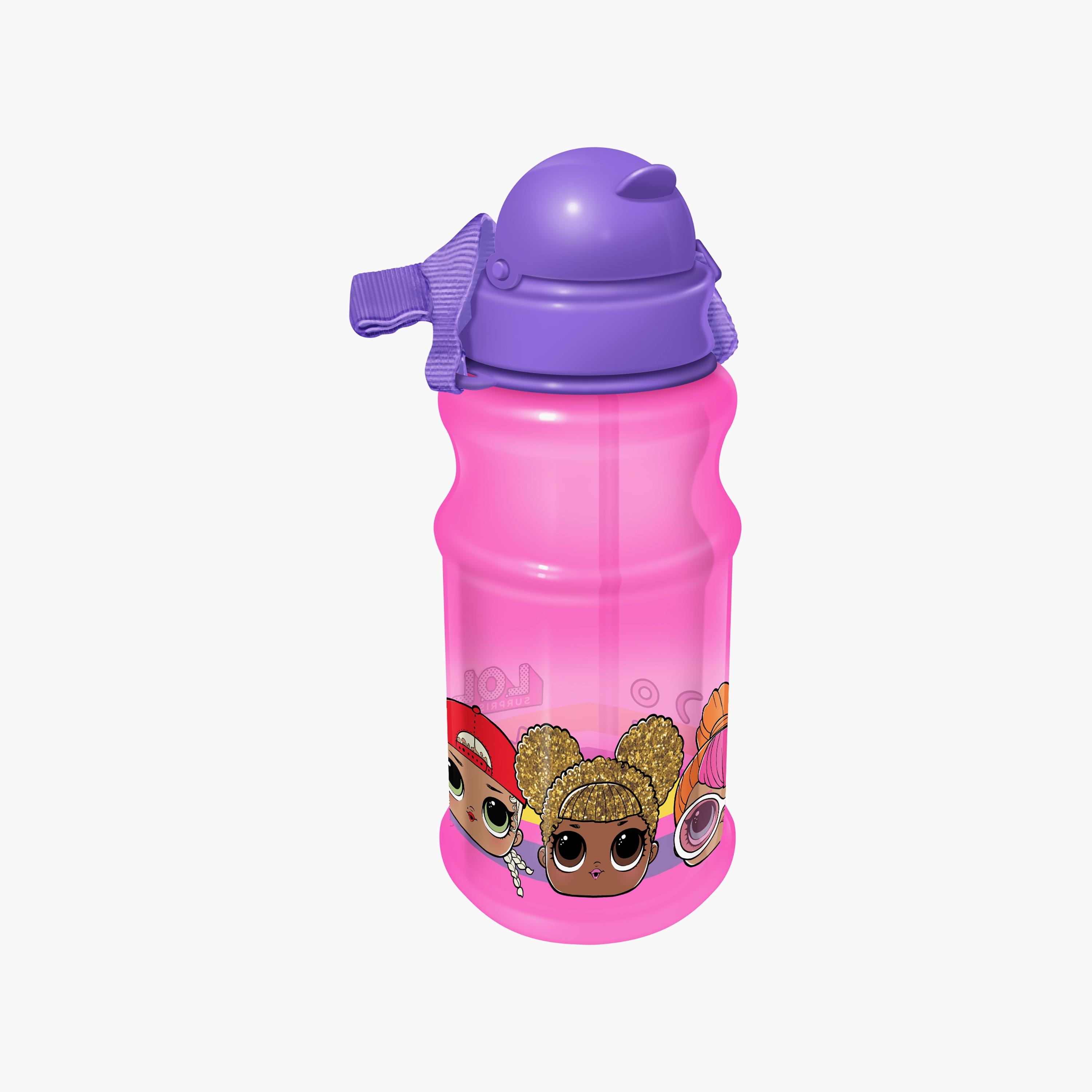 زجاجة مياه شفافة دائرية مع ماصة بطبعة لول سوربرايز - وردي - 500 مل-school-waterbottles-image-2