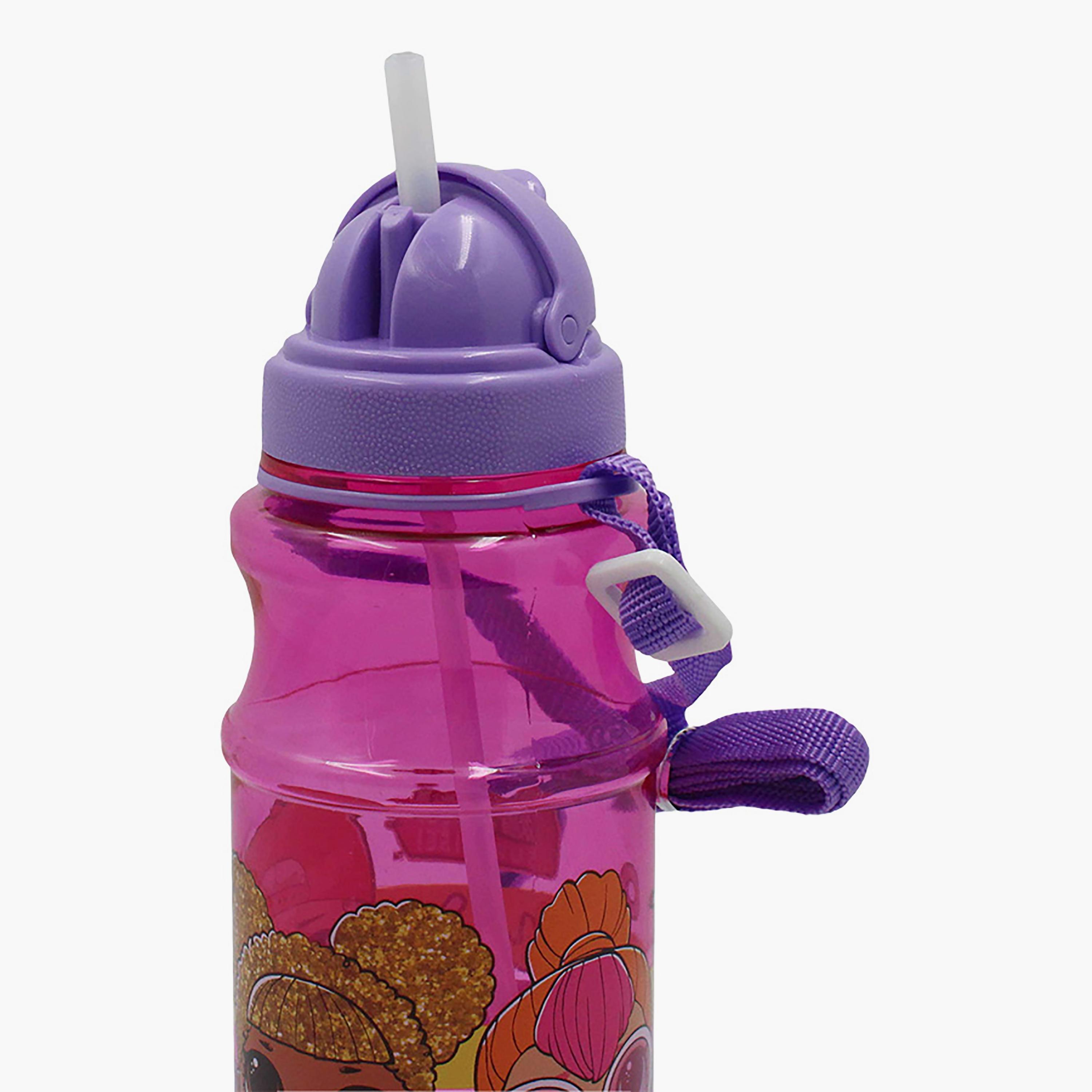 زجاجة مياه شفافة دائرية مع ماصة بطبعة لول سوربرايز - وردي - 500 مل-school-waterbottles-image-4