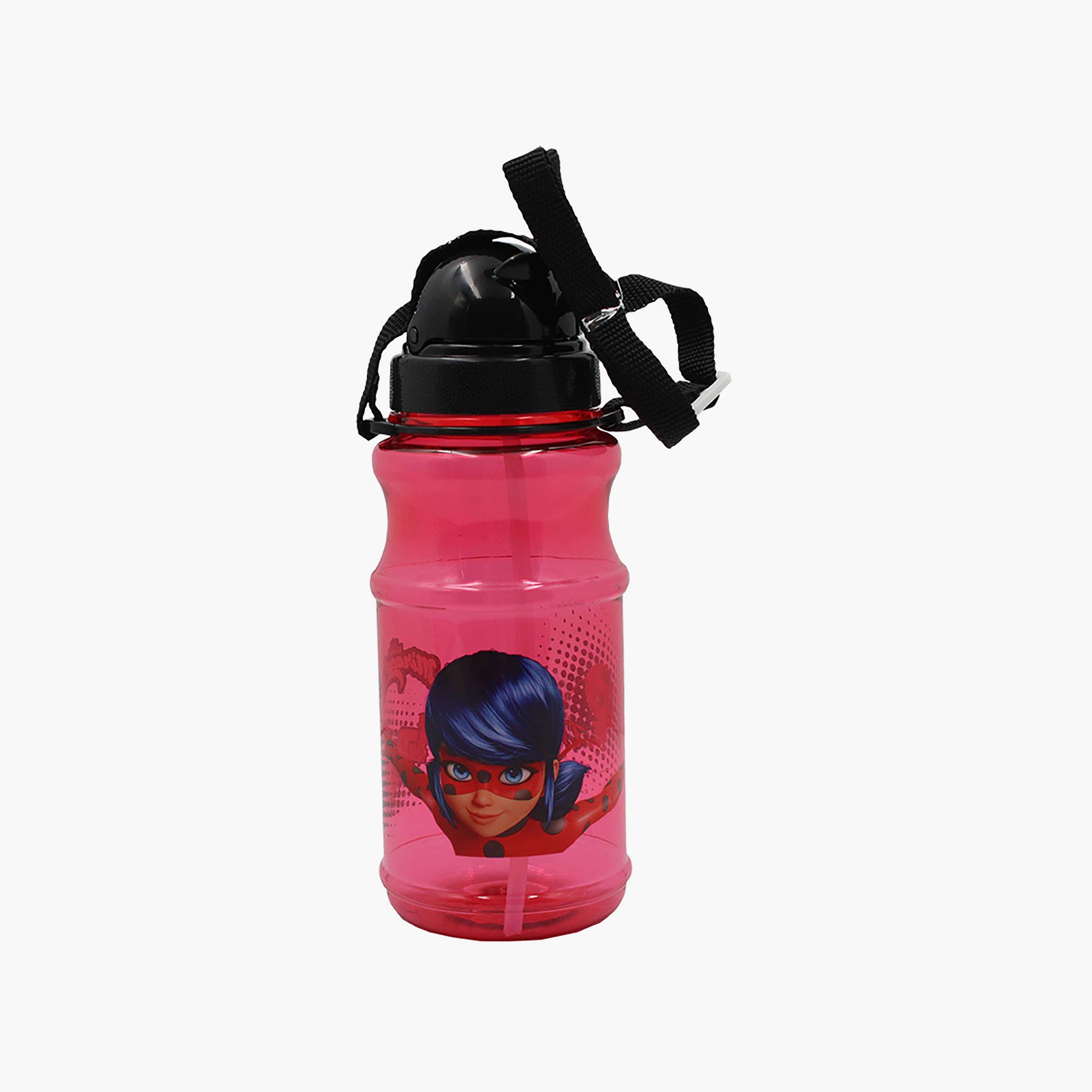 زجاجة مياه شفافة دائرية مع ماصة بطبعة ميراكيلوس - أحمر - 500 مل-school-waterbottles-image-1