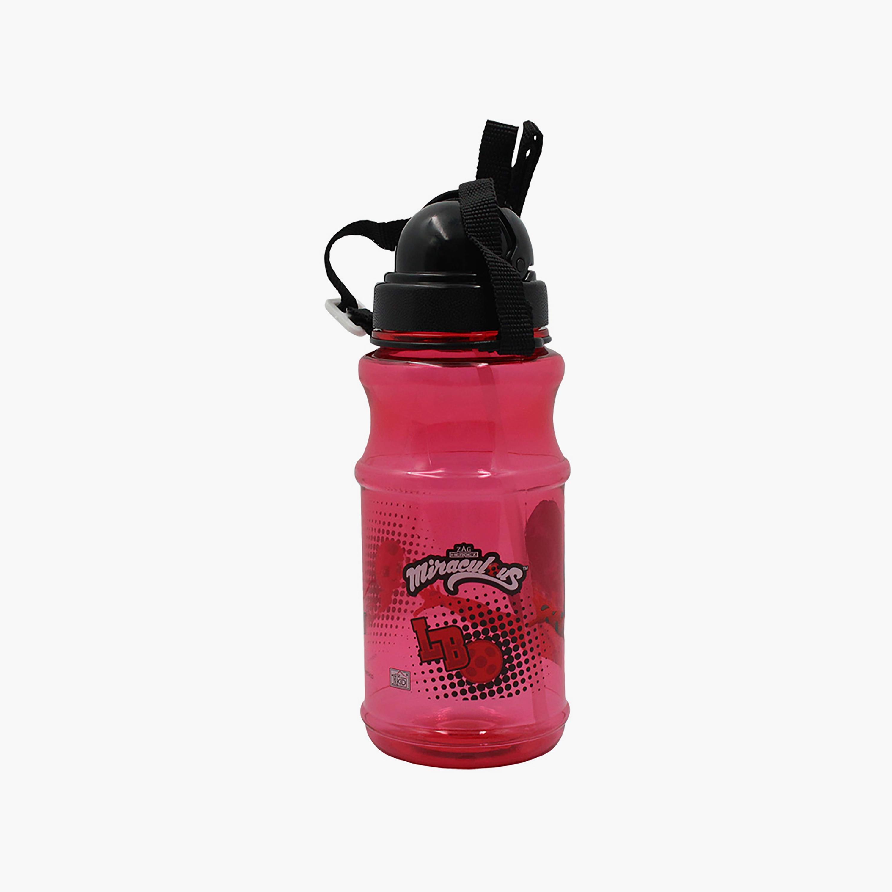زجاجة مياه شفافة دائرية مع ماصة بطبعة ميراكيلوس - أحمر - 500 مل-school-waterbottles-image-3