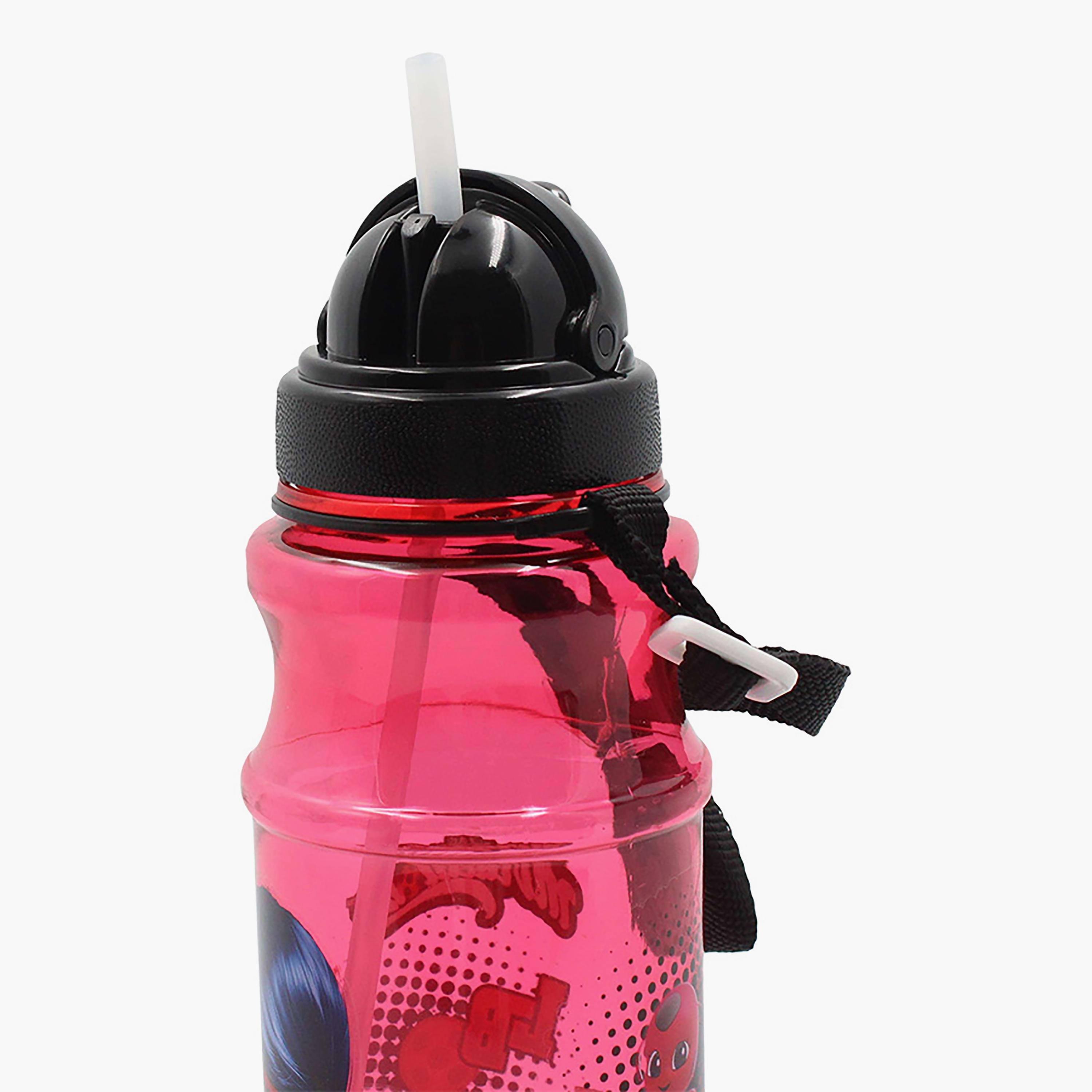 زجاجة مياه شفافة دائرية مع ماصة بطبعة ميراكيلوس - أحمر - 500 مل-school-waterbottles-image-1