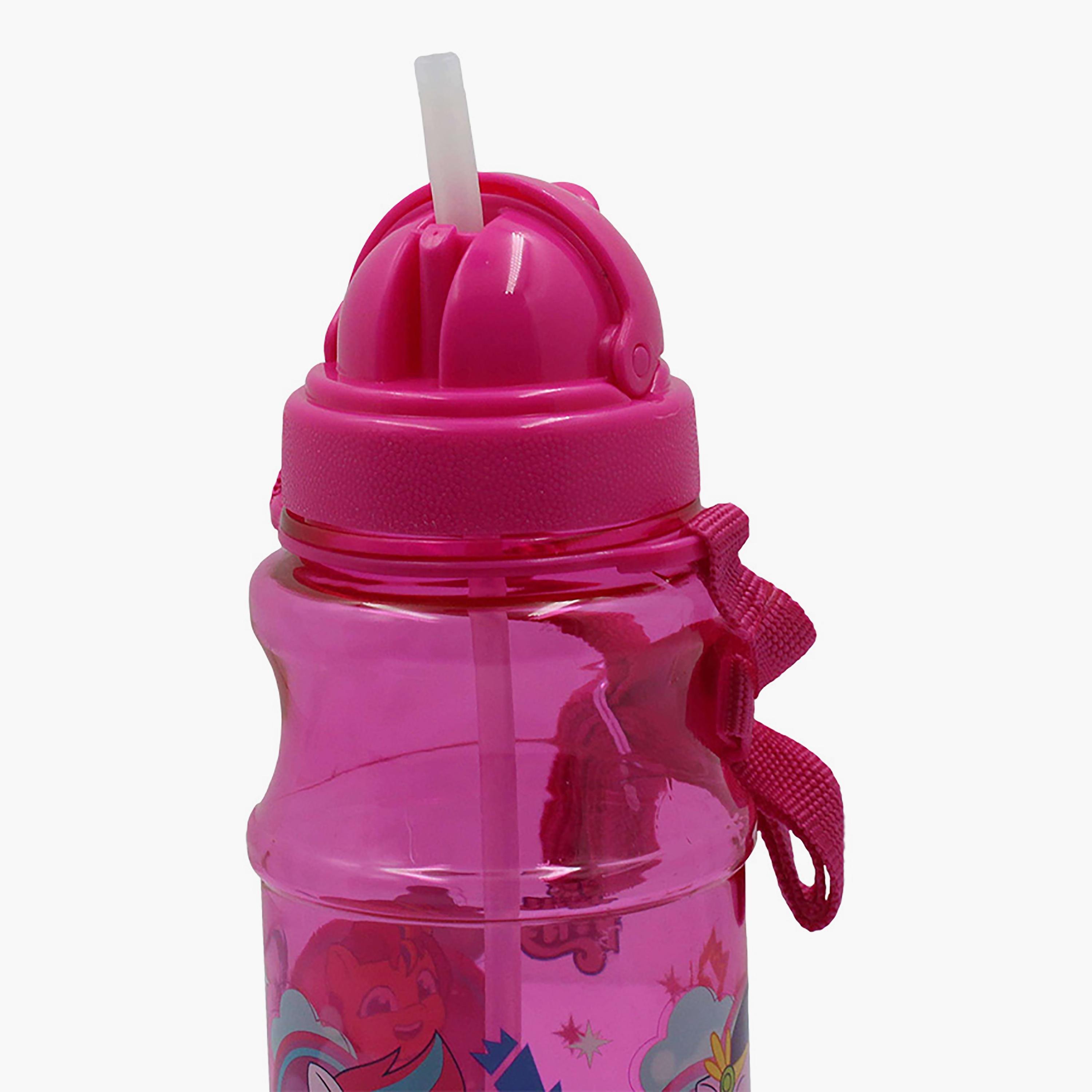 زجاجة مياه شفافة دائرية مع ماصة بطبعة ماي ليتل بوني - وردي - 500 مل-school-waterbottles-image-4