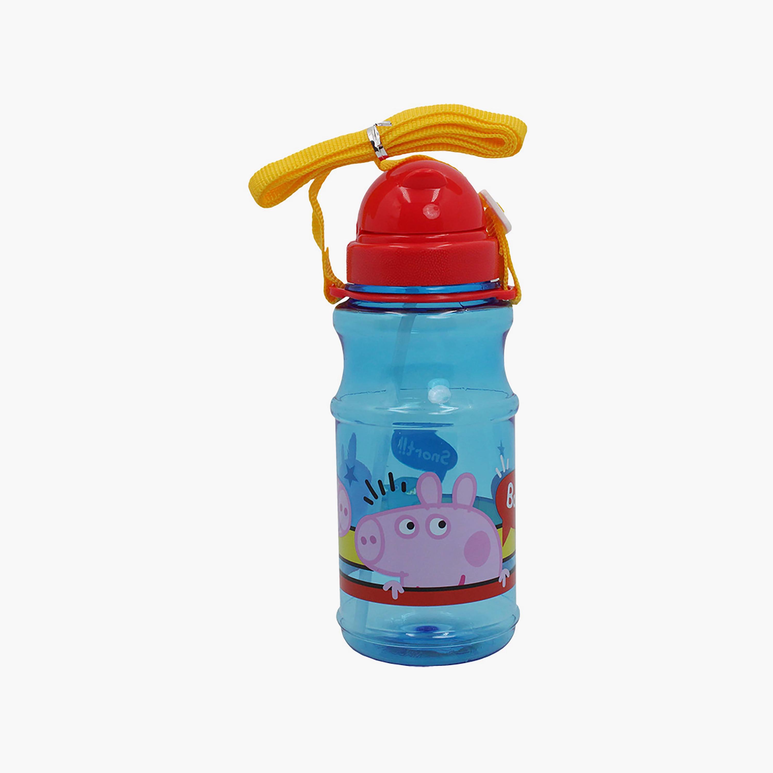 زجاجة مياه شفافة دائرية الشكل مع ماصة بطبعة بيبا بيج - أزرق - 500 مل-school-waterbottles-image-1