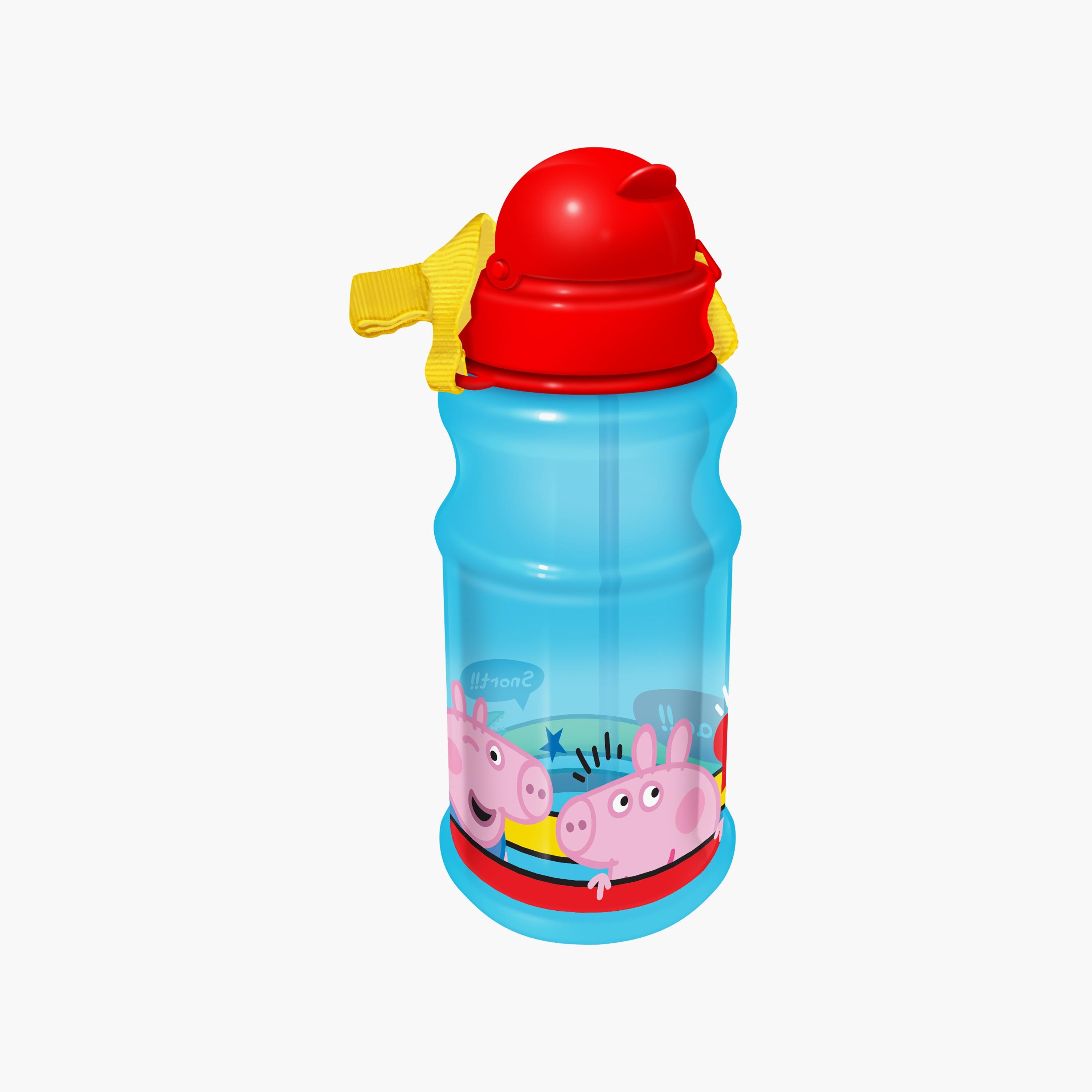 زجاجة مياه شفافة دائرية الشكل مع ماصة بطبعة بيبا بيج - أزرق - 500 مل-school-waterbottles-image-2