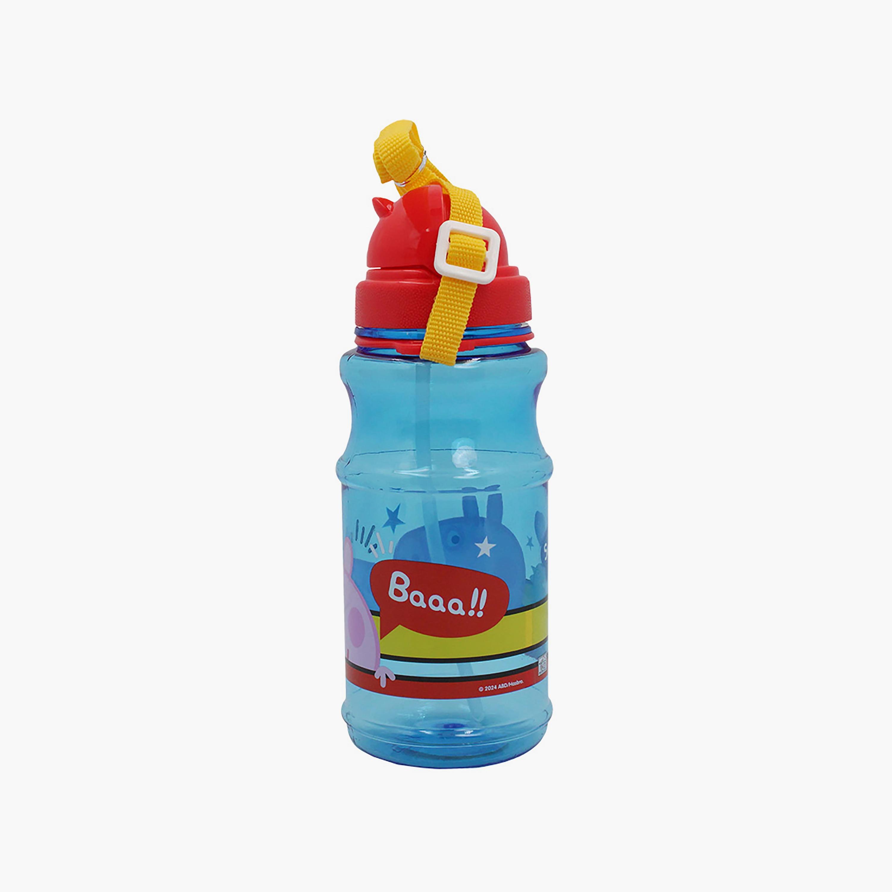 زجاجة مياه شفافة دائرية الشكل مع ماصة بطبعة بيبا بيج - أزرق - 500 مل-school-waterbottles-image-3