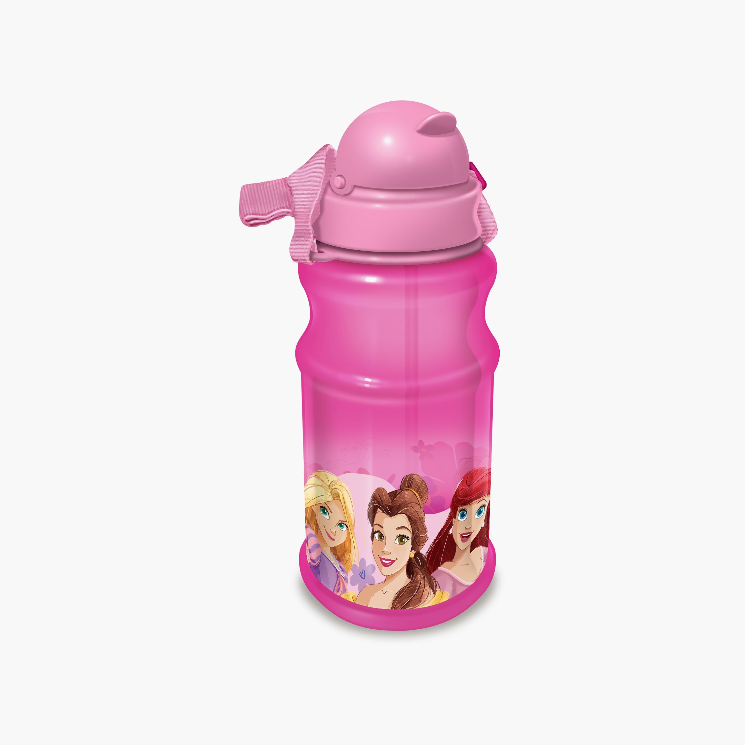 زجاجة مياه شفافة دائرية الشكل مع ماصة بطبعة أميرات ديزني - وردي - 500 مل-school-waterbottles-image-2