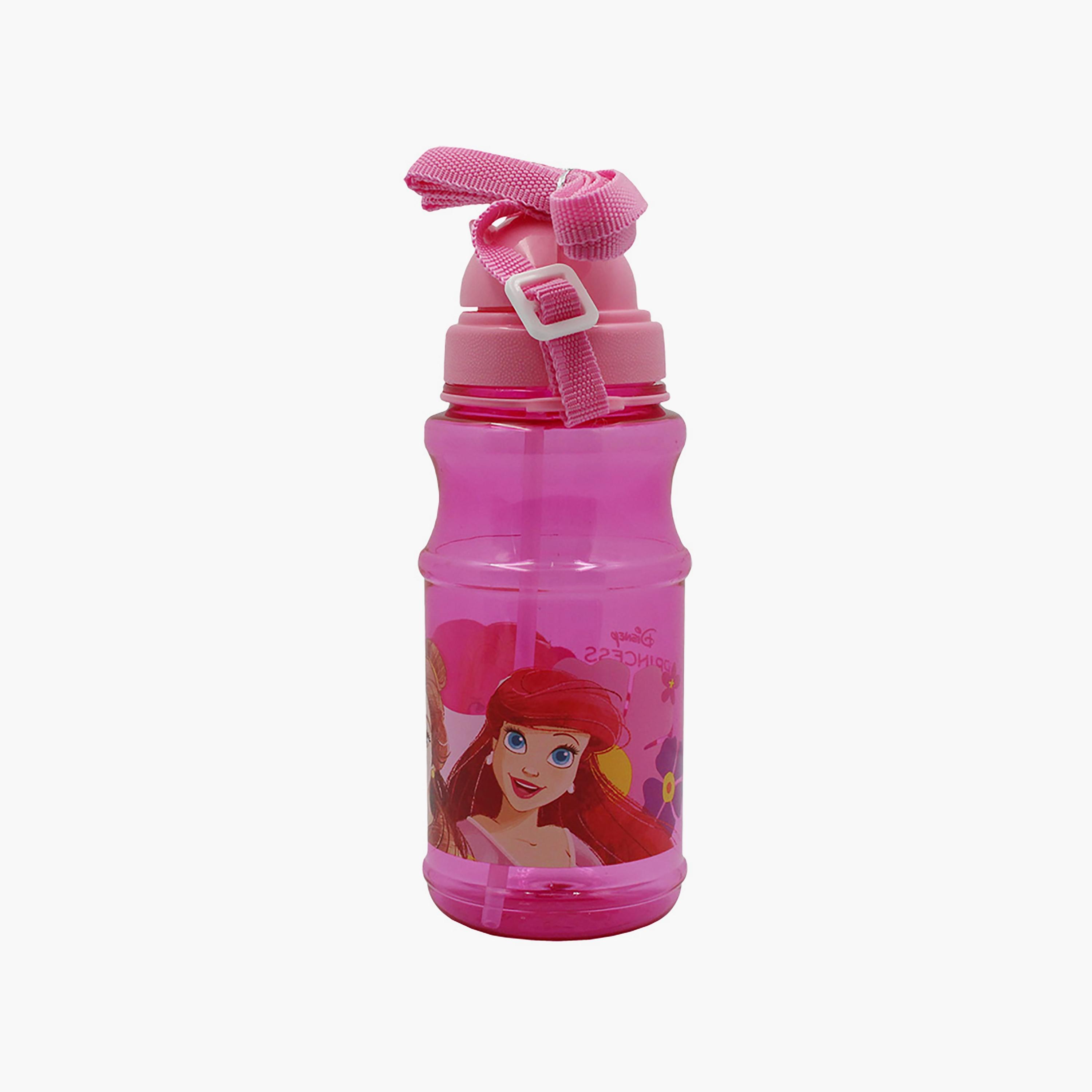 زجاجة مياه شفافة دائرية الشكل مع ماصة بطبعة أميرات ديزني - وردي - 500 مل-school-waterbottles-image-3