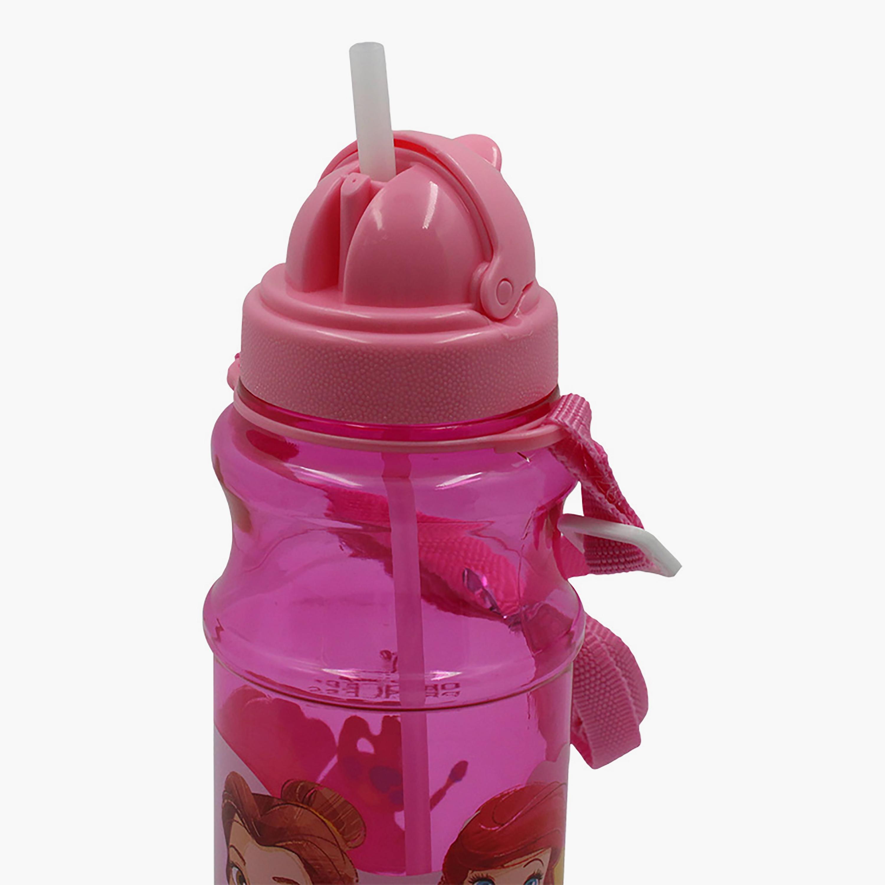 زجاجة مياه شفافة دائرية الشكل مع ماصة بطبعة أميرات ديزني - وردي - 500 مل-school-waterbottles-image-4