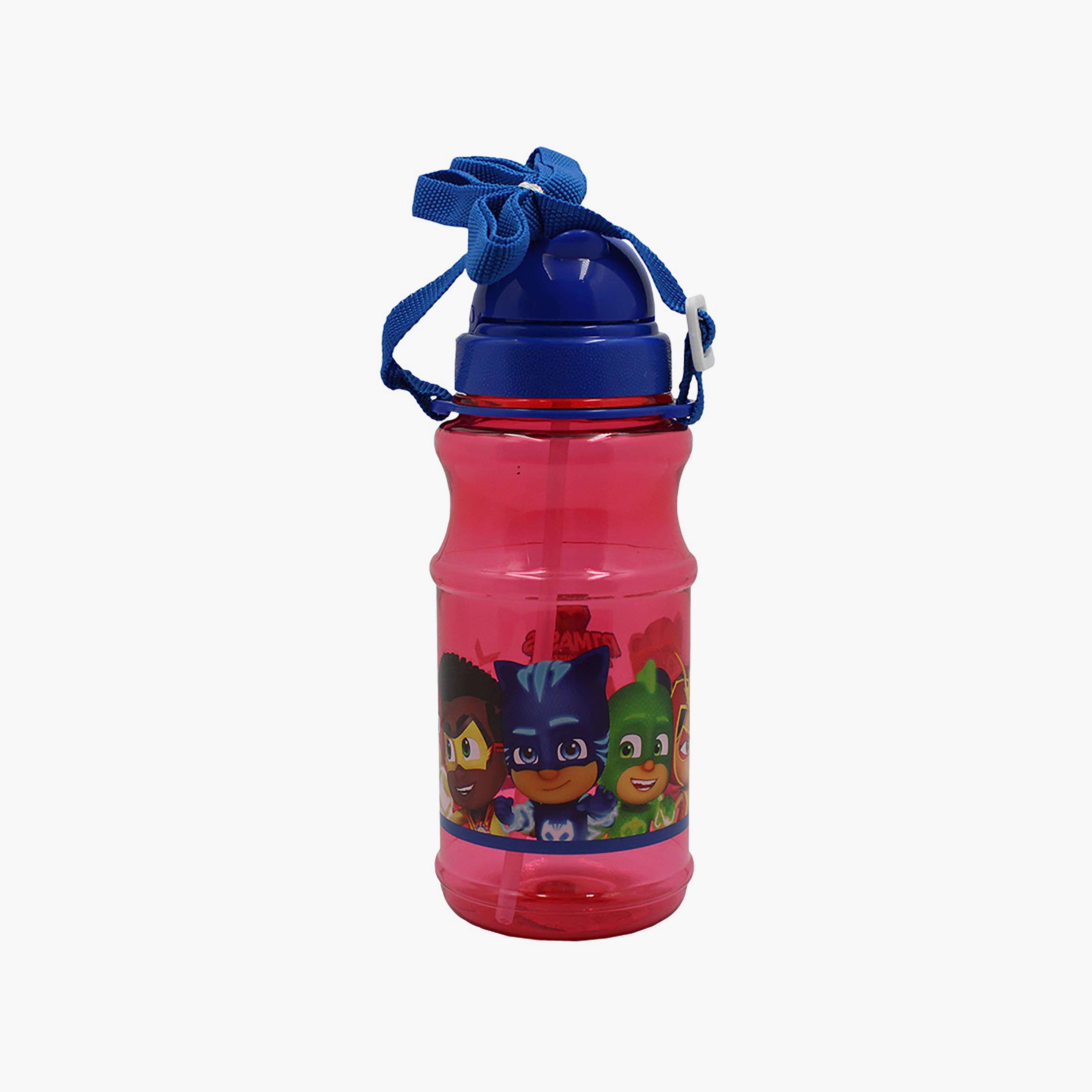 PJ Masks Printed Round Shape Transparent Water Bottle With Straw - Red - 500 ml-school-waterbottles-image-1
