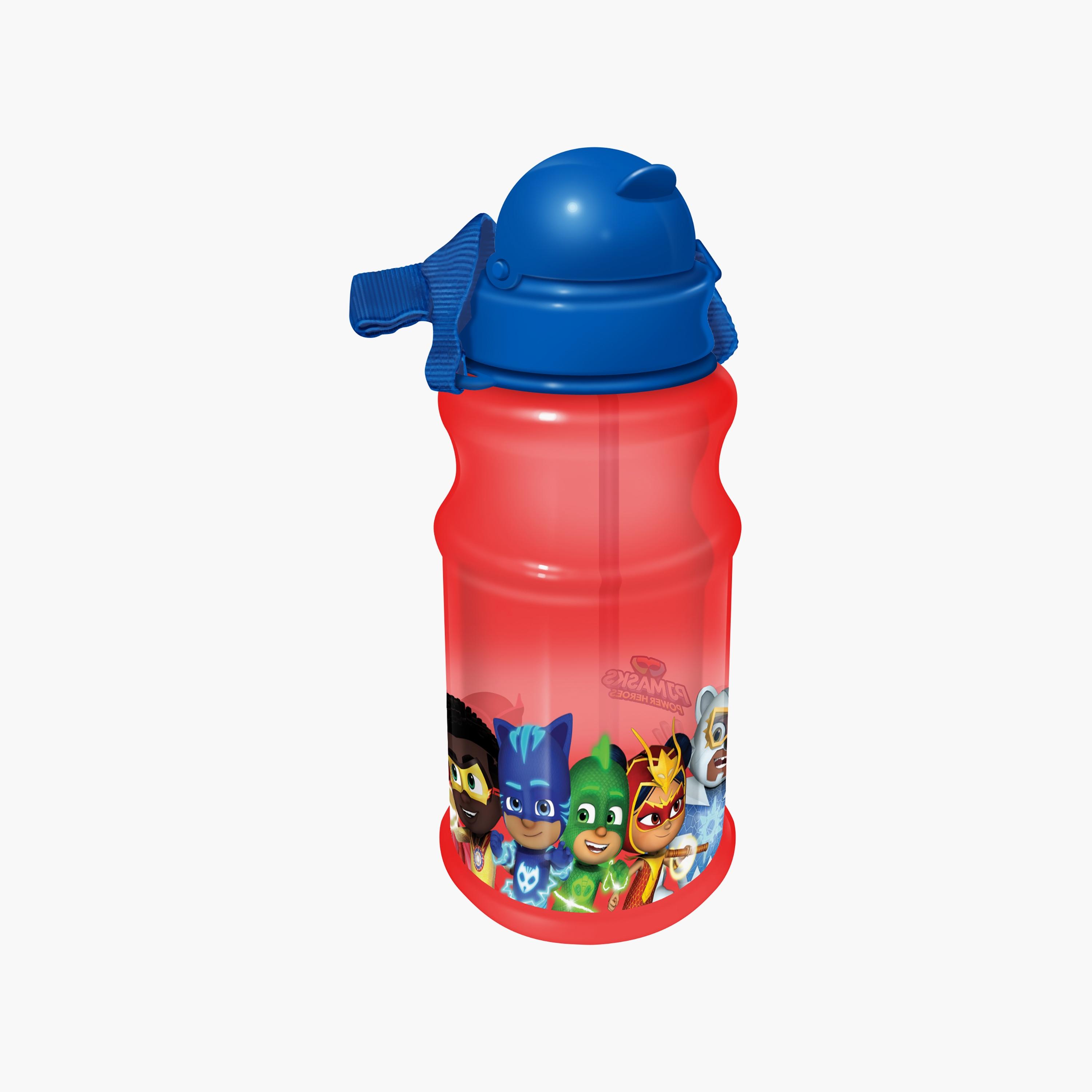 زجاجة مياه شفافة دائرية مع ماصة بطبعة بي جي ماسكس - أحمر - 500 مل-school-waterbottles-image-2