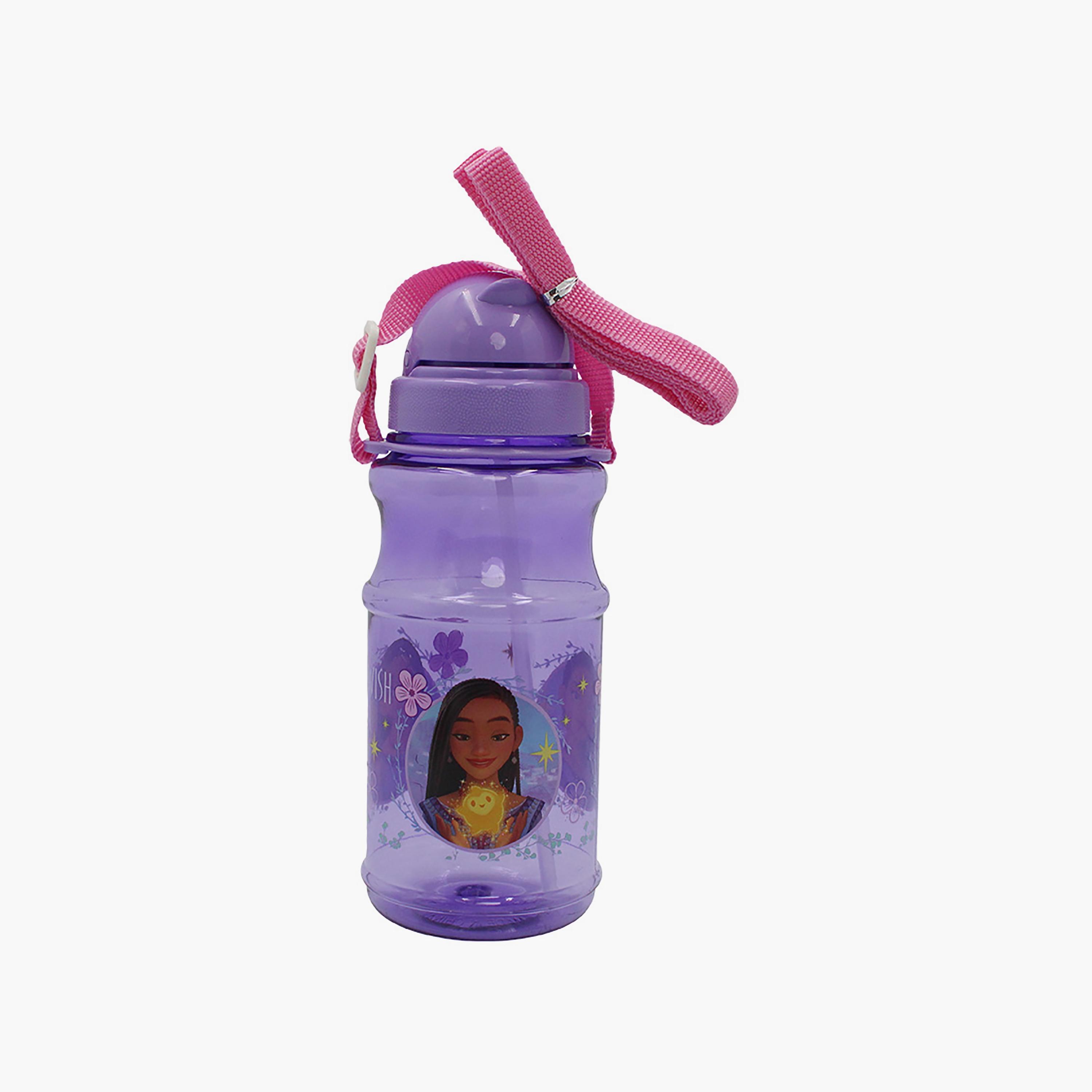 زجاجة مياه شفافة دائرية مع ماصة بطبعة ويش - أرجواني - 500 مل-school-waterbottles-image-1