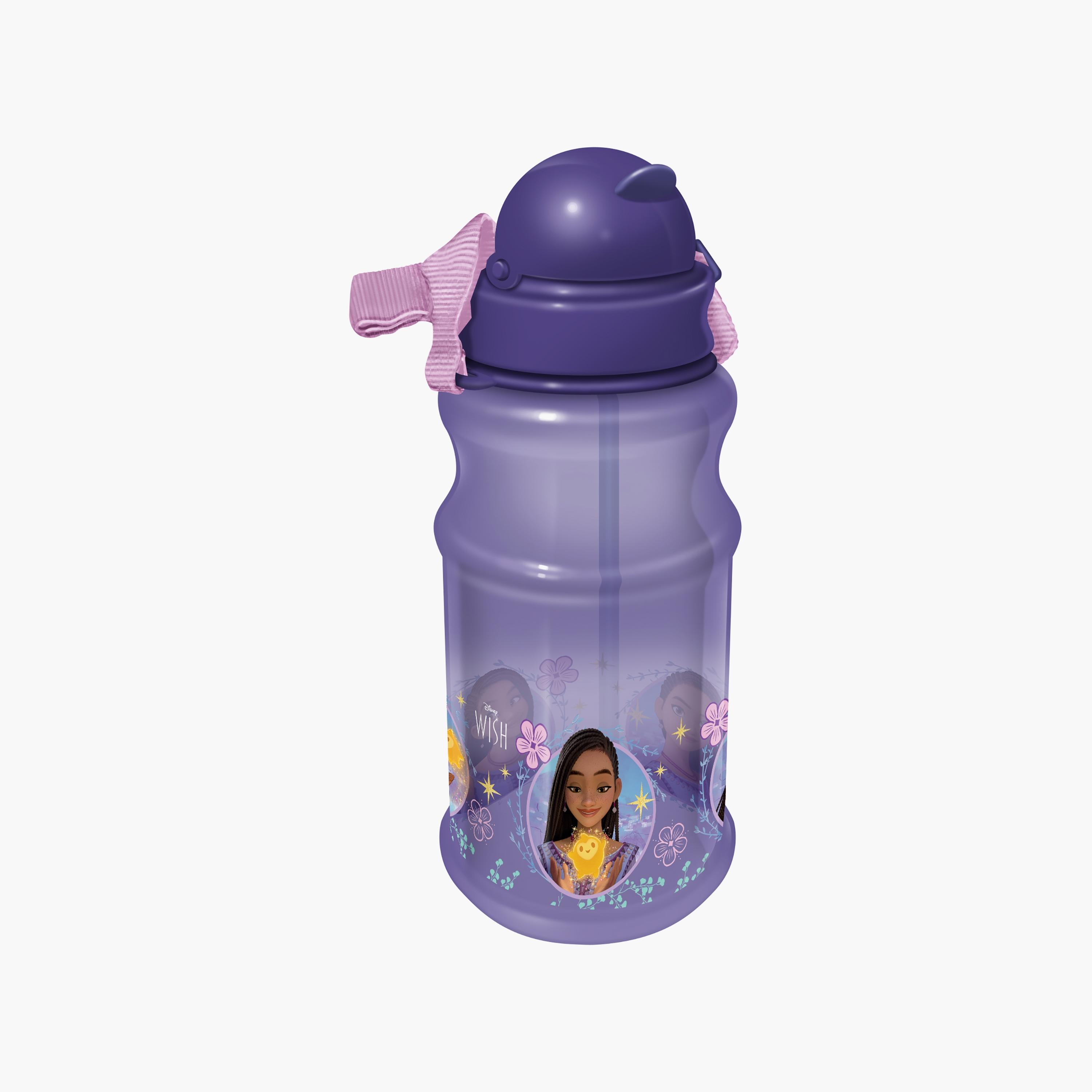 زجاجة مياه شفافة دائرية مع ماصة بطبعة ويش - أرجواني - 500 مل-school-waterbottles-image-2