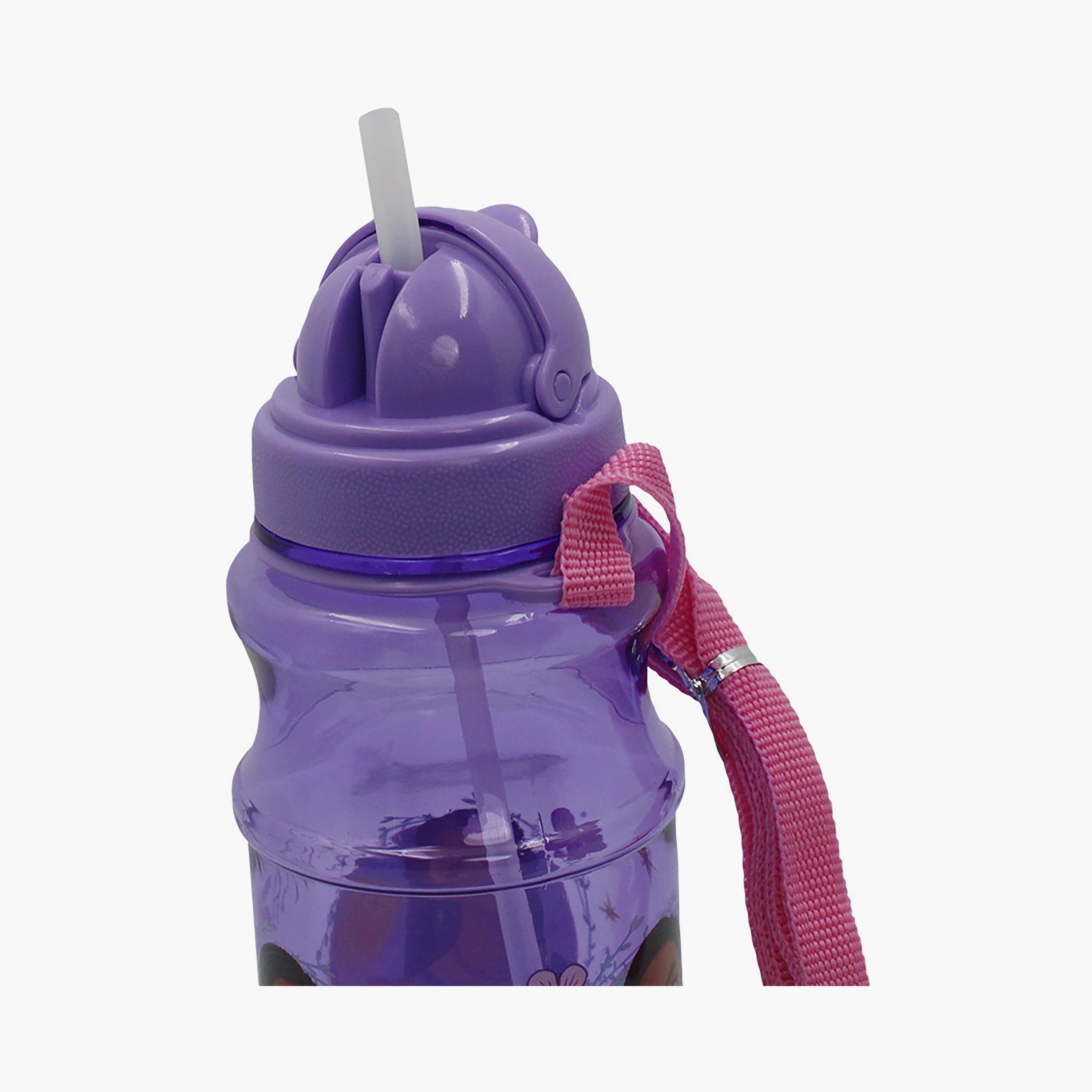 زجاجة مياه شفافة دائرية مع ماصة بطبعة ويش - أرجواني - 500 مل-school-waterbottles-image-3