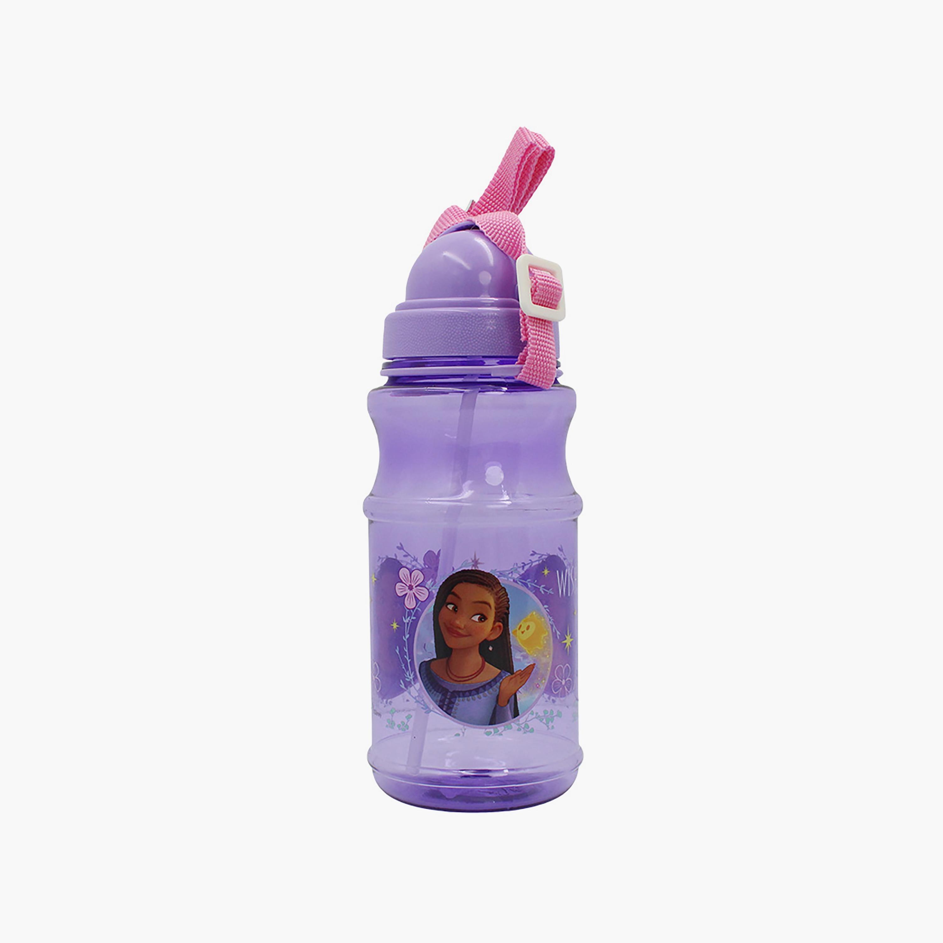 زجاجة مياه شفافة دائرية مع ماصة بطبعة ويش - أرجواني - 500 مل-school-waterbottles-image-4