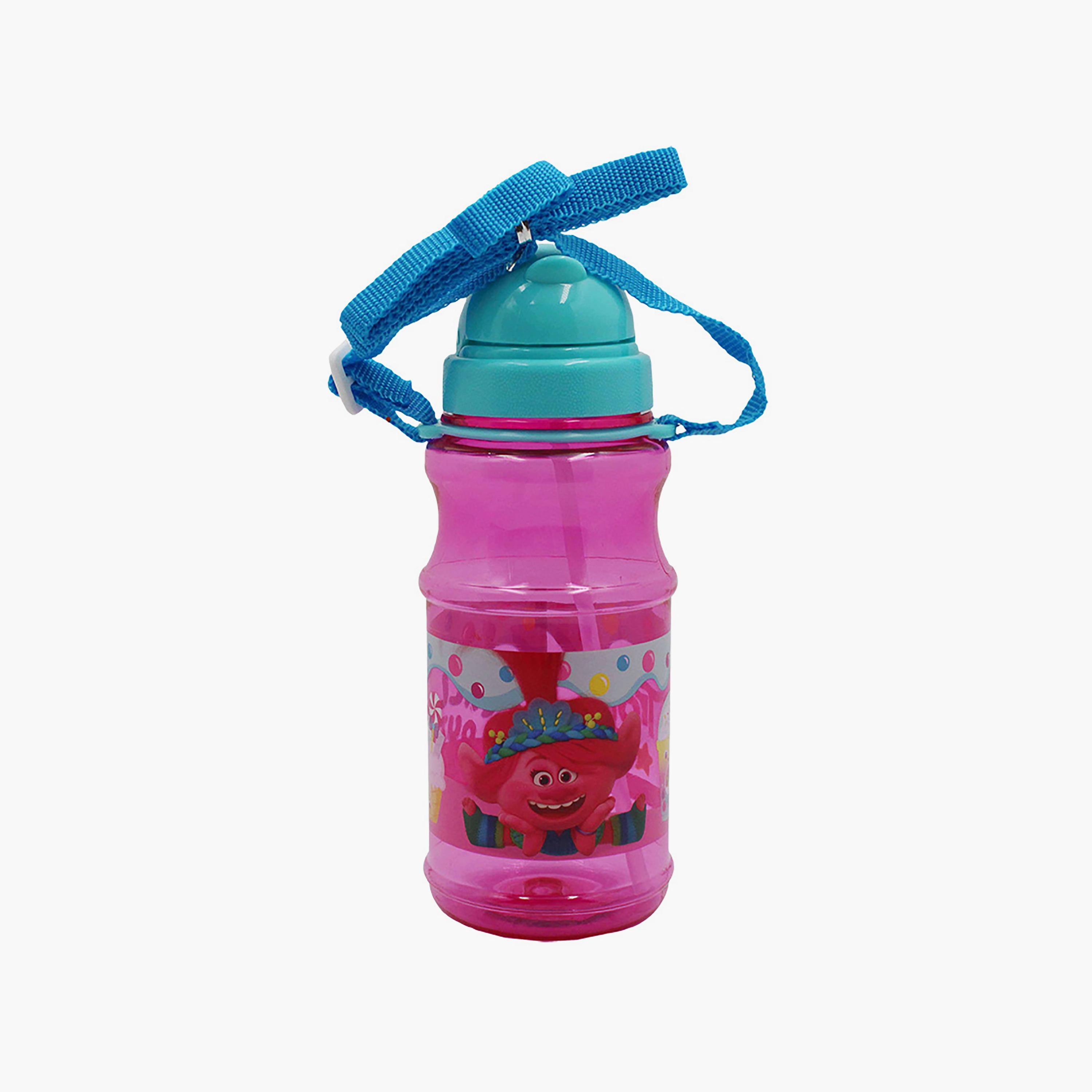 زجاجة مياه شفافة دائرية مع ماصة بطبعة ترولز - وردي - 500 مل-school-waterbottles-image-1