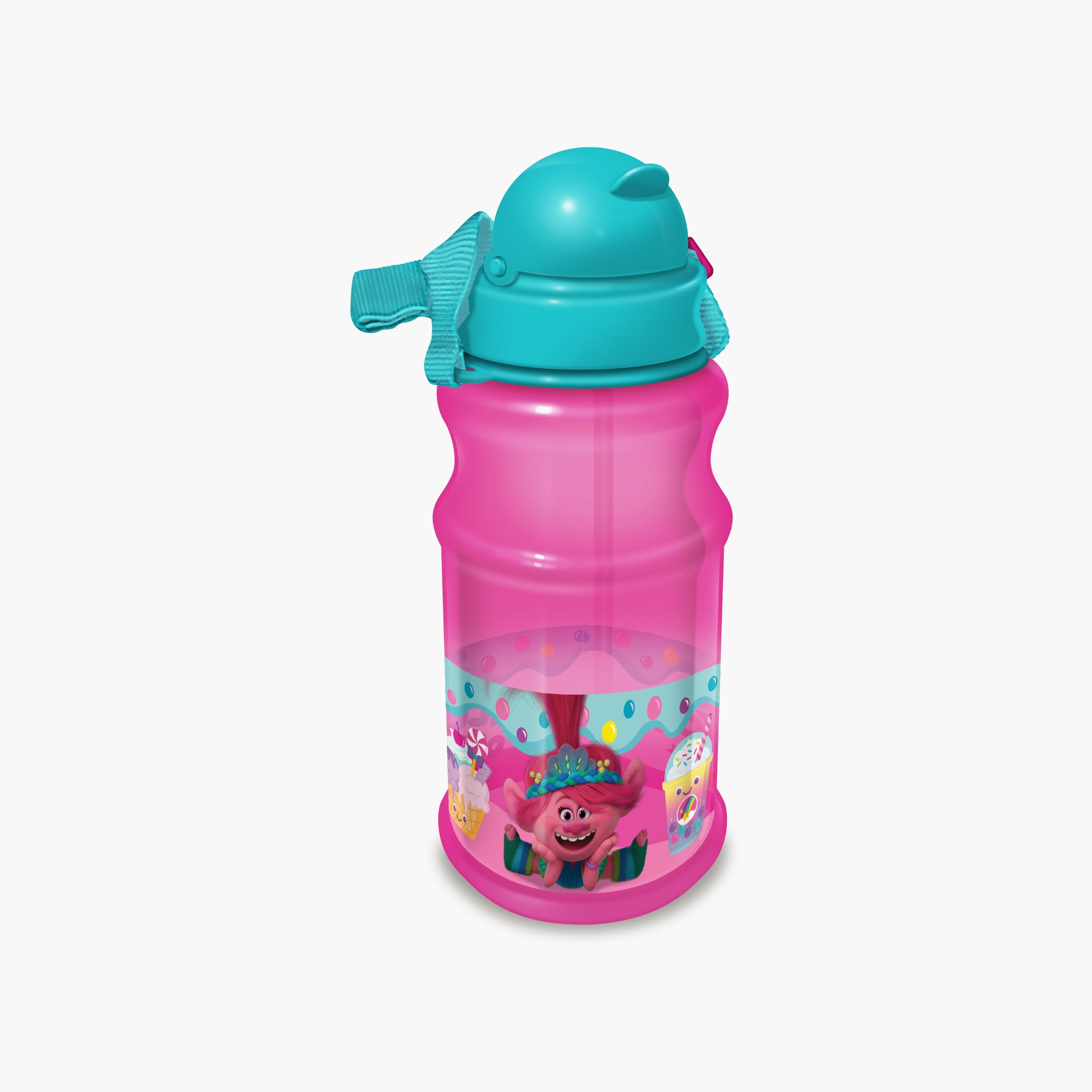 زجاجة مياه شفافة دائرية مع ماصة بطبعة ترولز - وردي - 500 مل-school-waterbottles-image-2