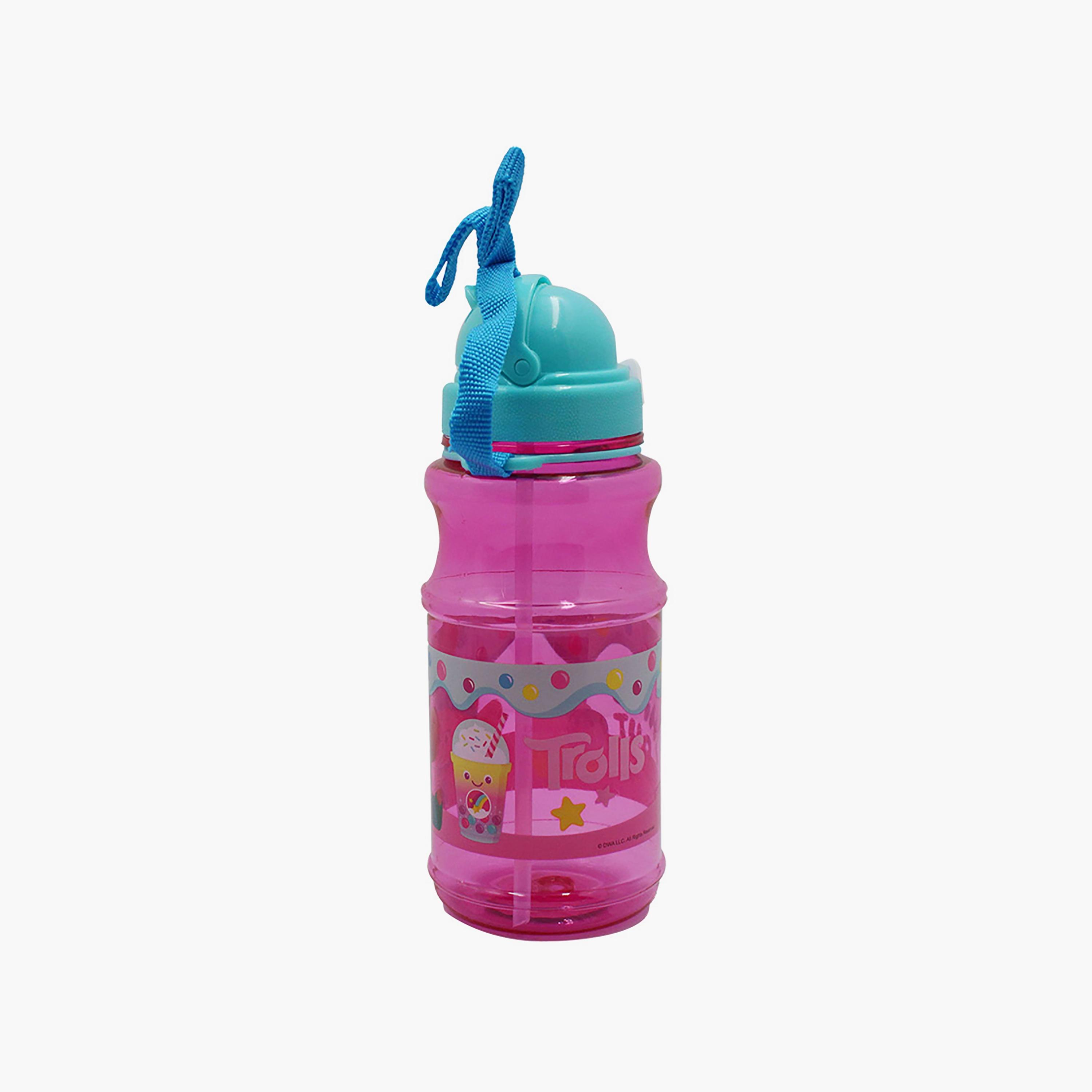زجاجة مياه شفافة دائرية مع ماصة بطبعة ترولز - وردي - 500 مل-school-waterbottles-image-3