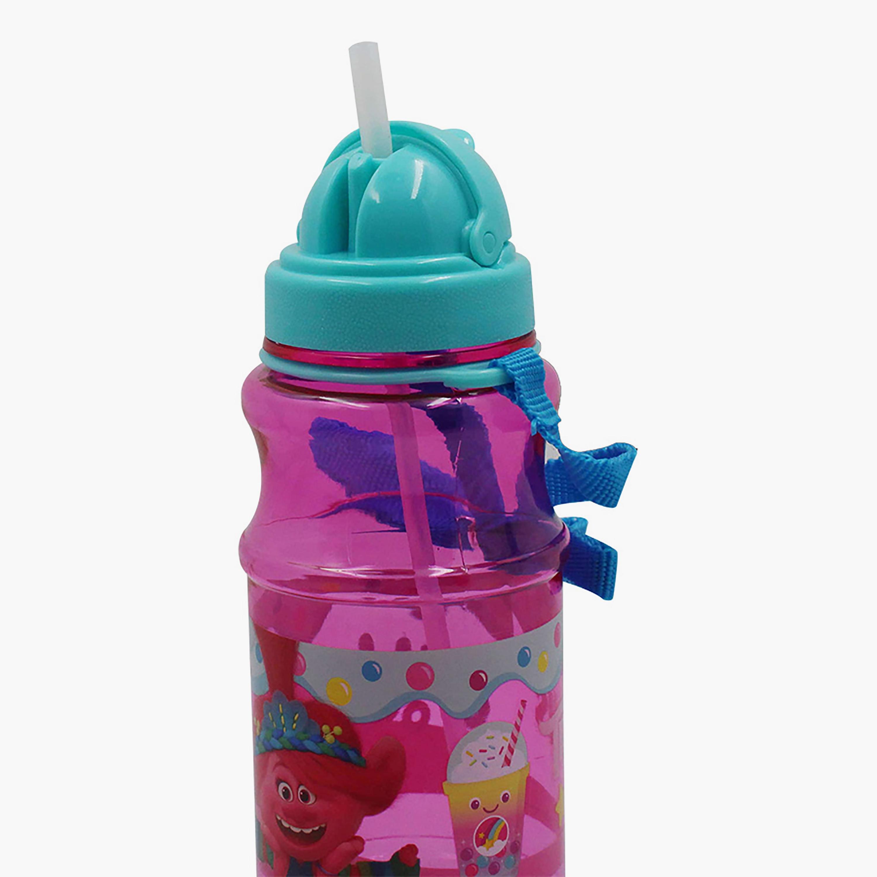 زجاجة مياه شفافة دائرية مع ماصة بطبعة ترولز - وردي - 500 مل-school-waterbottles-image-4