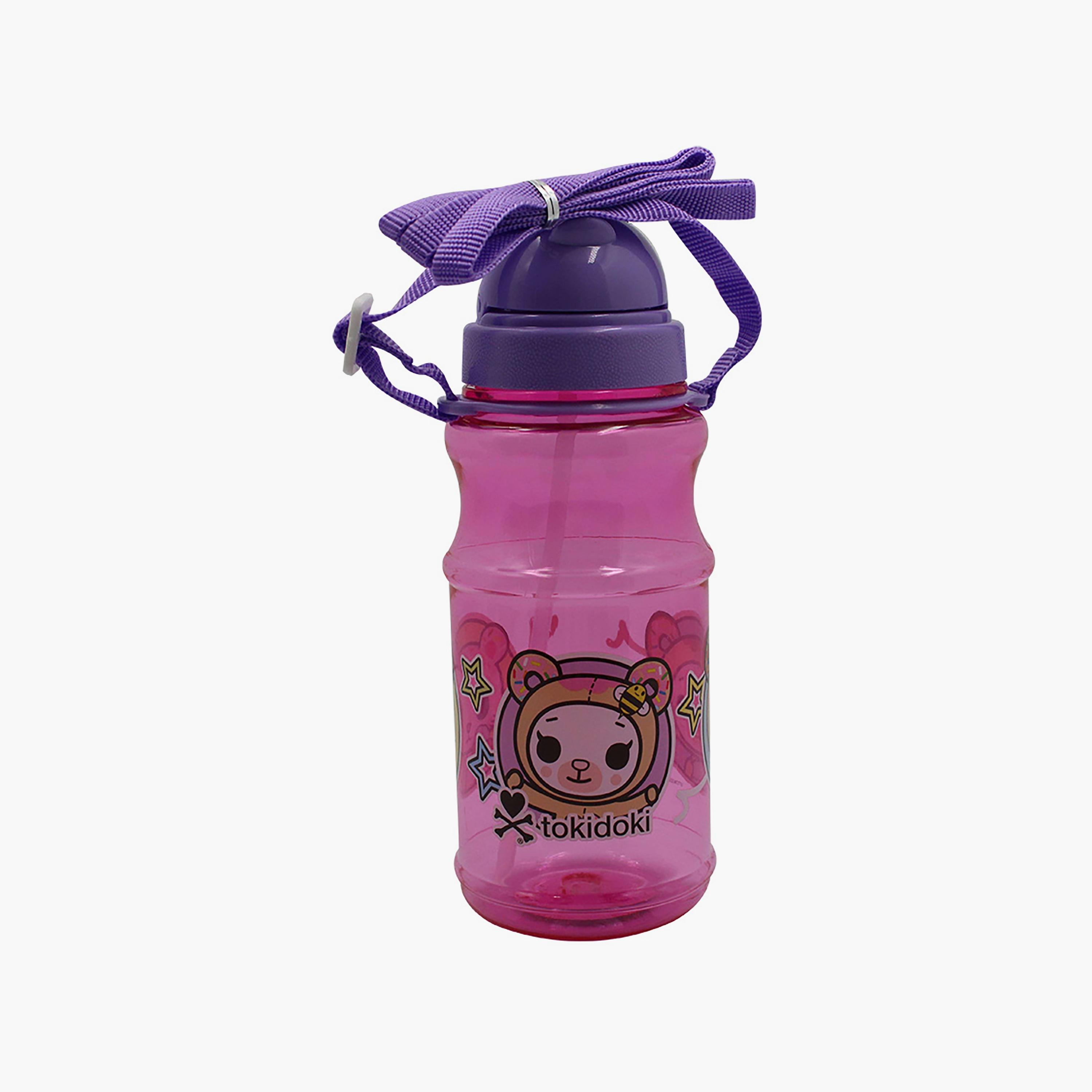 زجاجة مياه شفافة دائرية مع ماصة بطبعة توكيدوكي - وردي - 500 مل-school-waterbottles-image-1