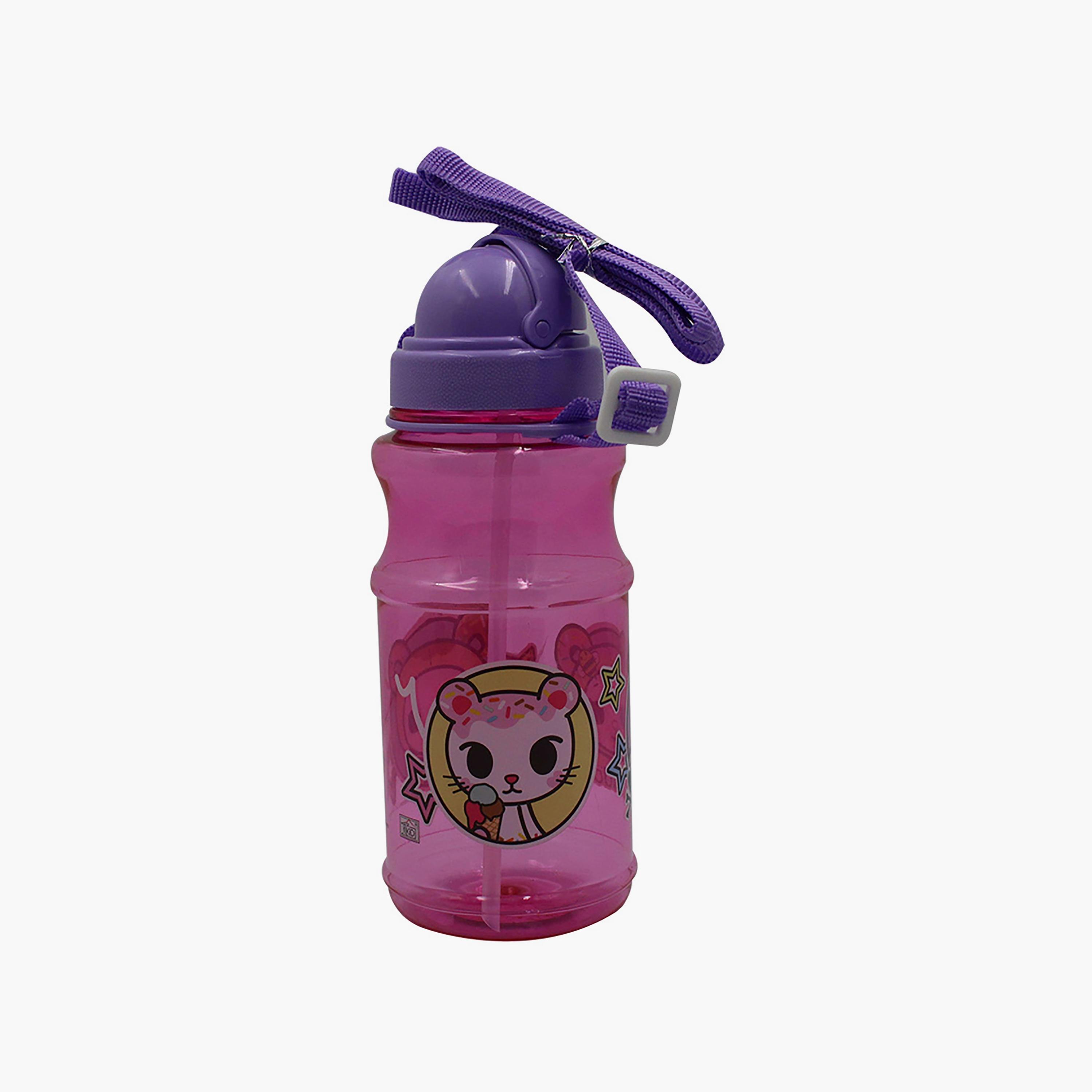 Tokidoki Printed Round Shape Transparent Water Bottle With Straw - Pink - 500 ml-school-waterbottles-image-3