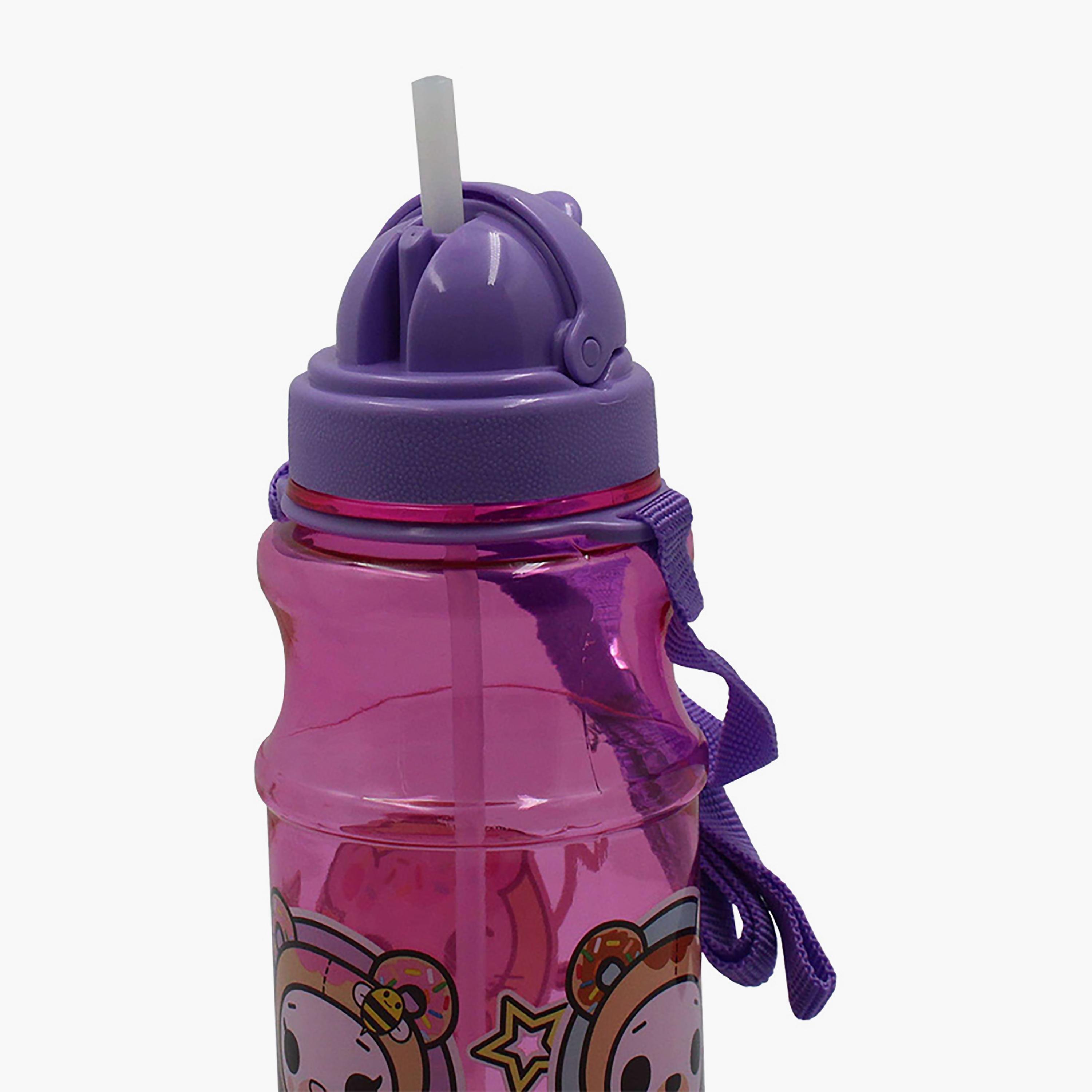 Tokidoki Printed Round Shape Transparent Water Bottle With Straw - Pink - 500 ml-school-waterbottles-image-4