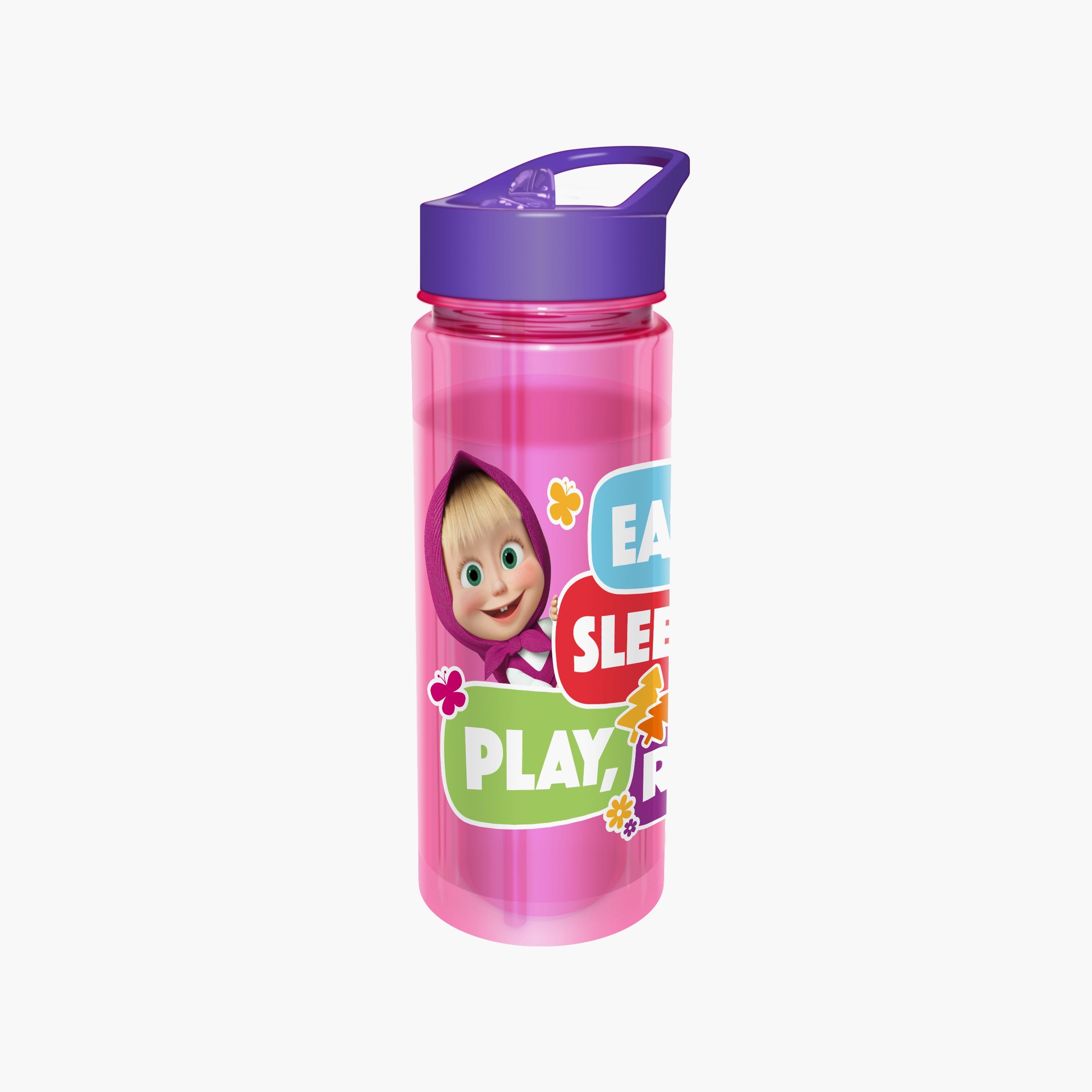 زجاجة مياه متينة ومضادة للانسكاب ومقبض بطبعة ماشا اند ذا بير - وردي - 650 مل-school-waterbottles-image-2
