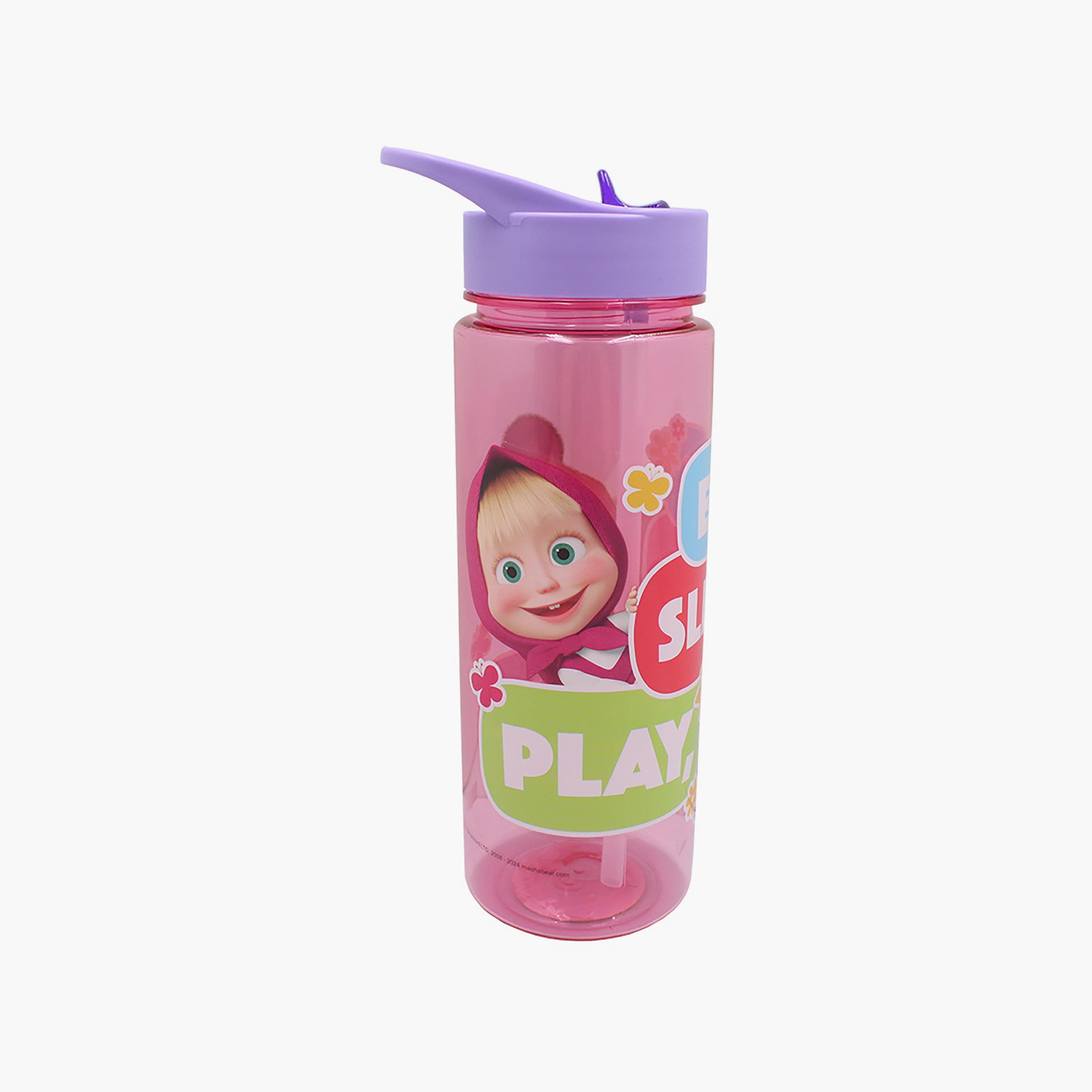 زجاجة مياه متينة ومضادة للانسكاب ومقبض بطبعة ماشا اند ذا بير - وردي - 650 مل-school-waterbottles-image-3
