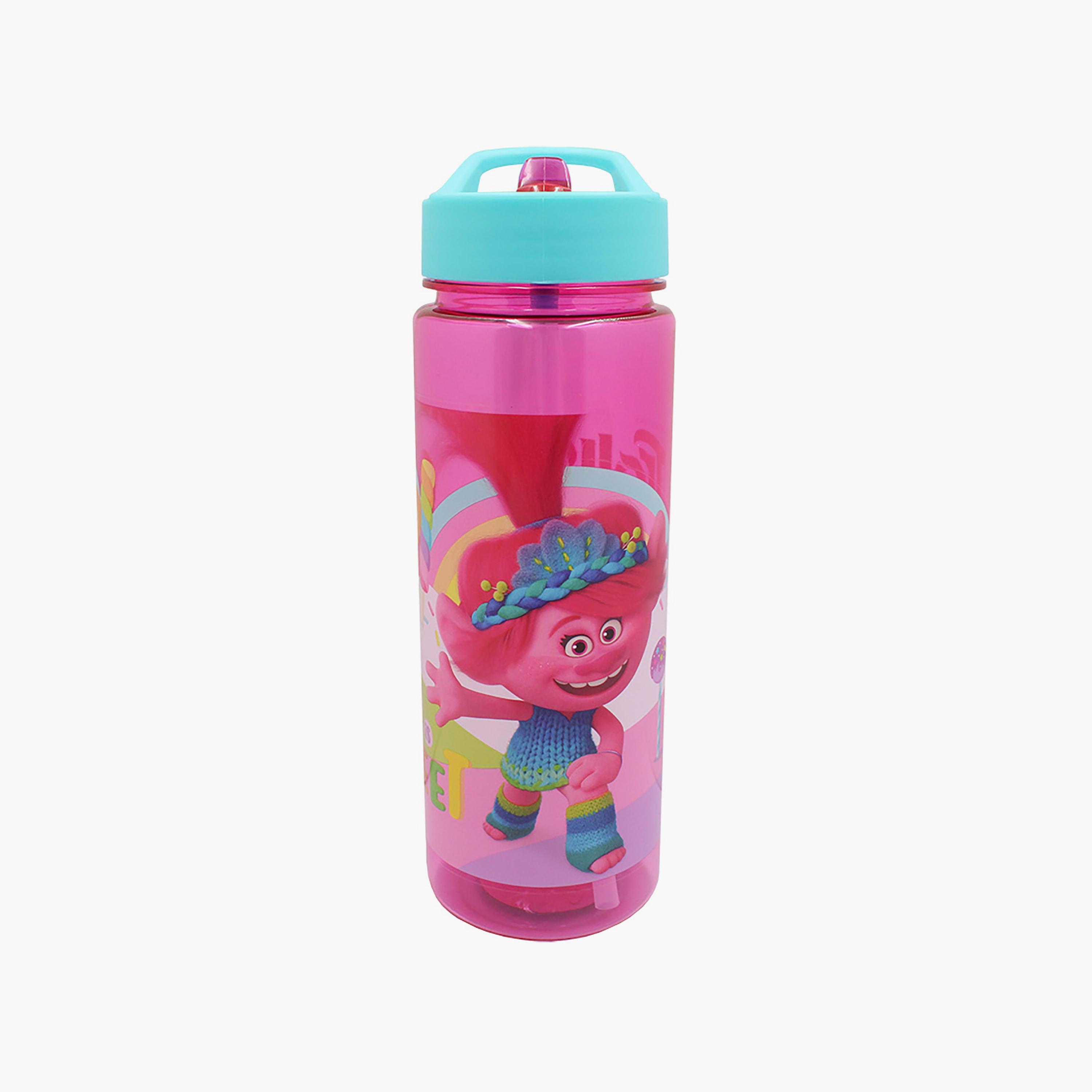 زجاجة مياه متينة ومضادة للانسكاب مع مقبض بطبعة ترولز - وردي - 650 مل-school-waterbottles-image-4